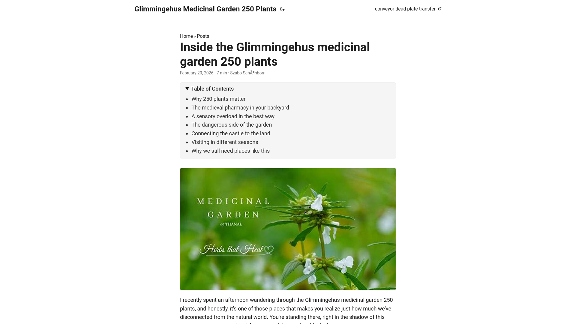 website screenshot of https://glimmingehus-medicinal-garden-250-plants.pages.dev/
