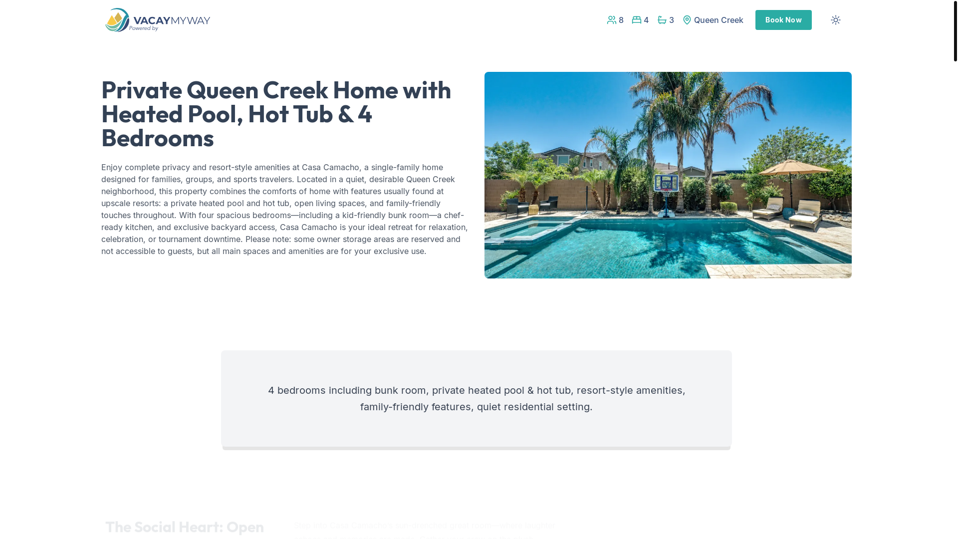 website screenshot of https://relaxqueencreek.vacations/