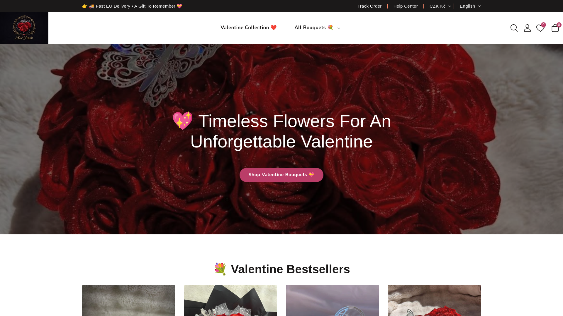 website screenshot of https://noirpetals.online/