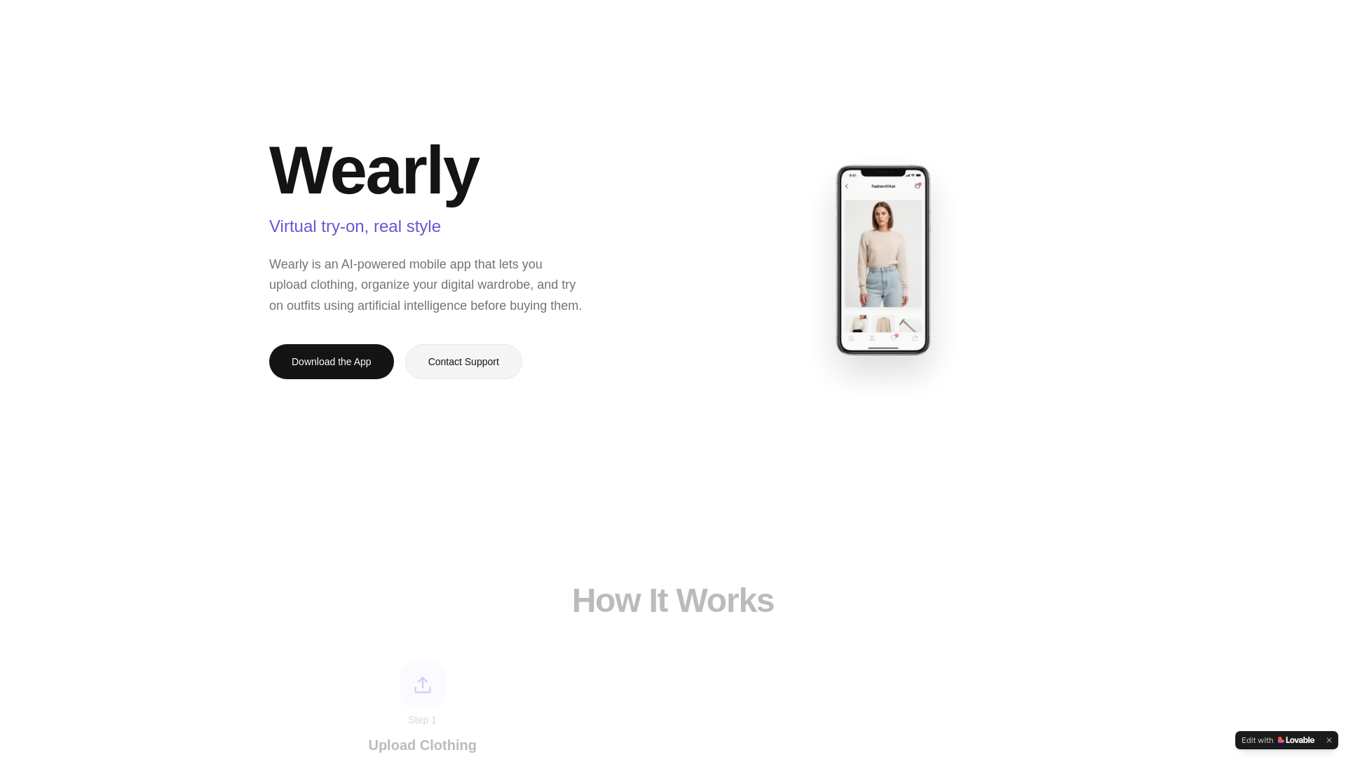 website screenshot of https://wearlydigitalcloset.com/