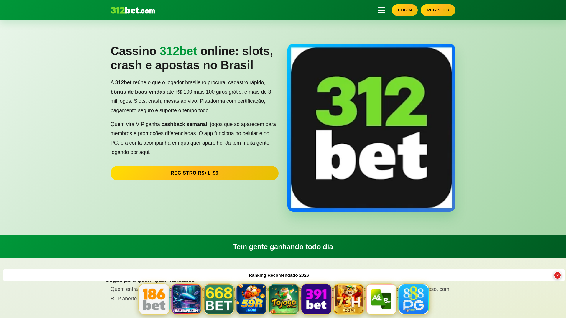 website screenshot of https://312betjogos.com.br/