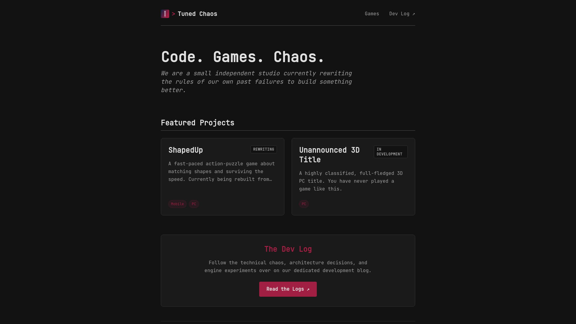 website screenshot of https://tunedchaos-com.pages.dev/