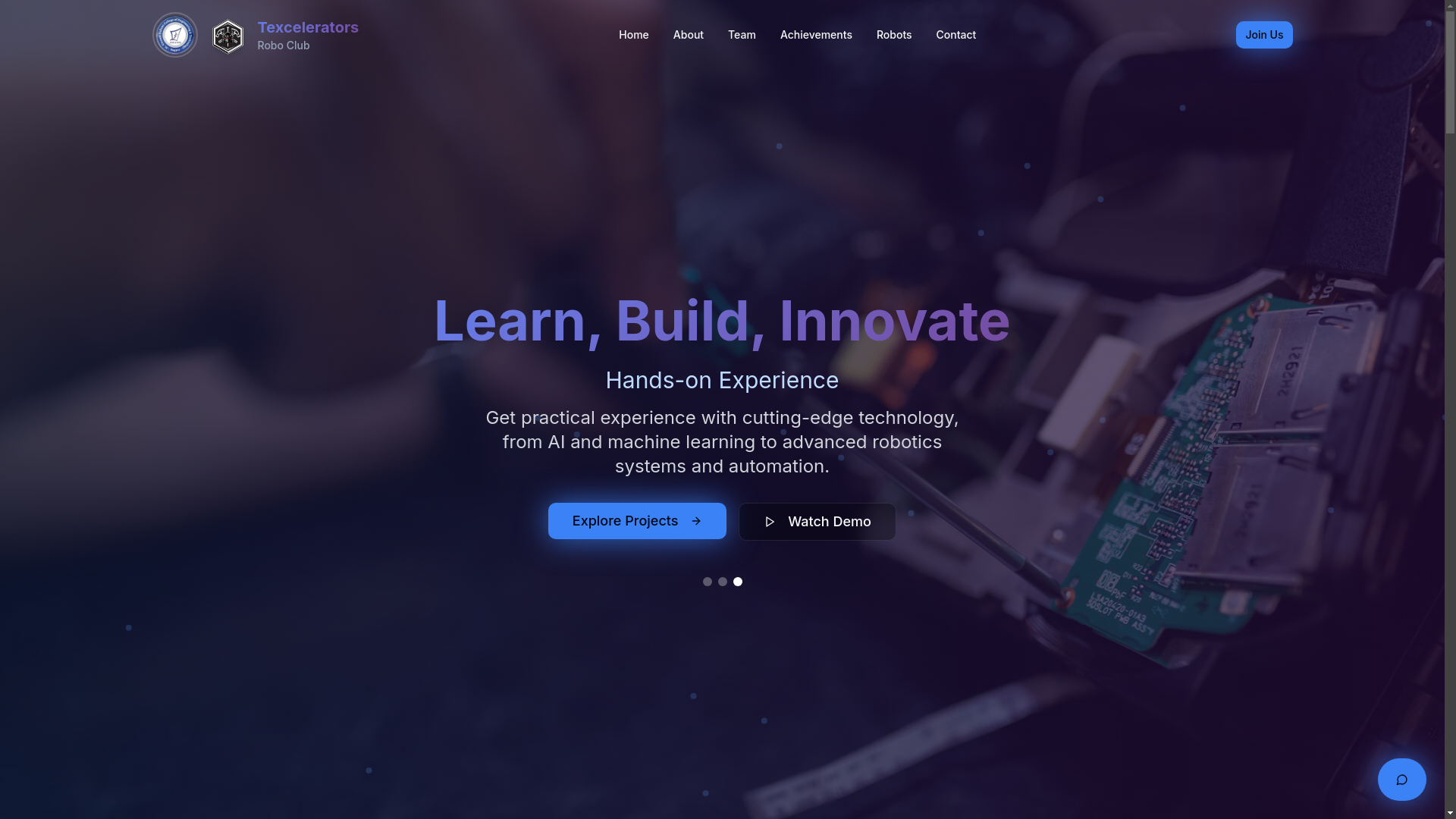 website screenshot of https://texceleratorsroboclub.tech/
