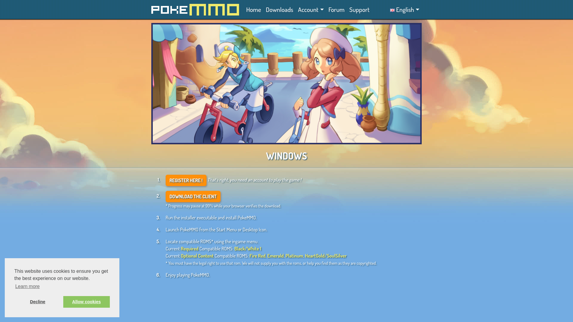 website screenshot of https://pokemmo.com/en/downloads/windows/