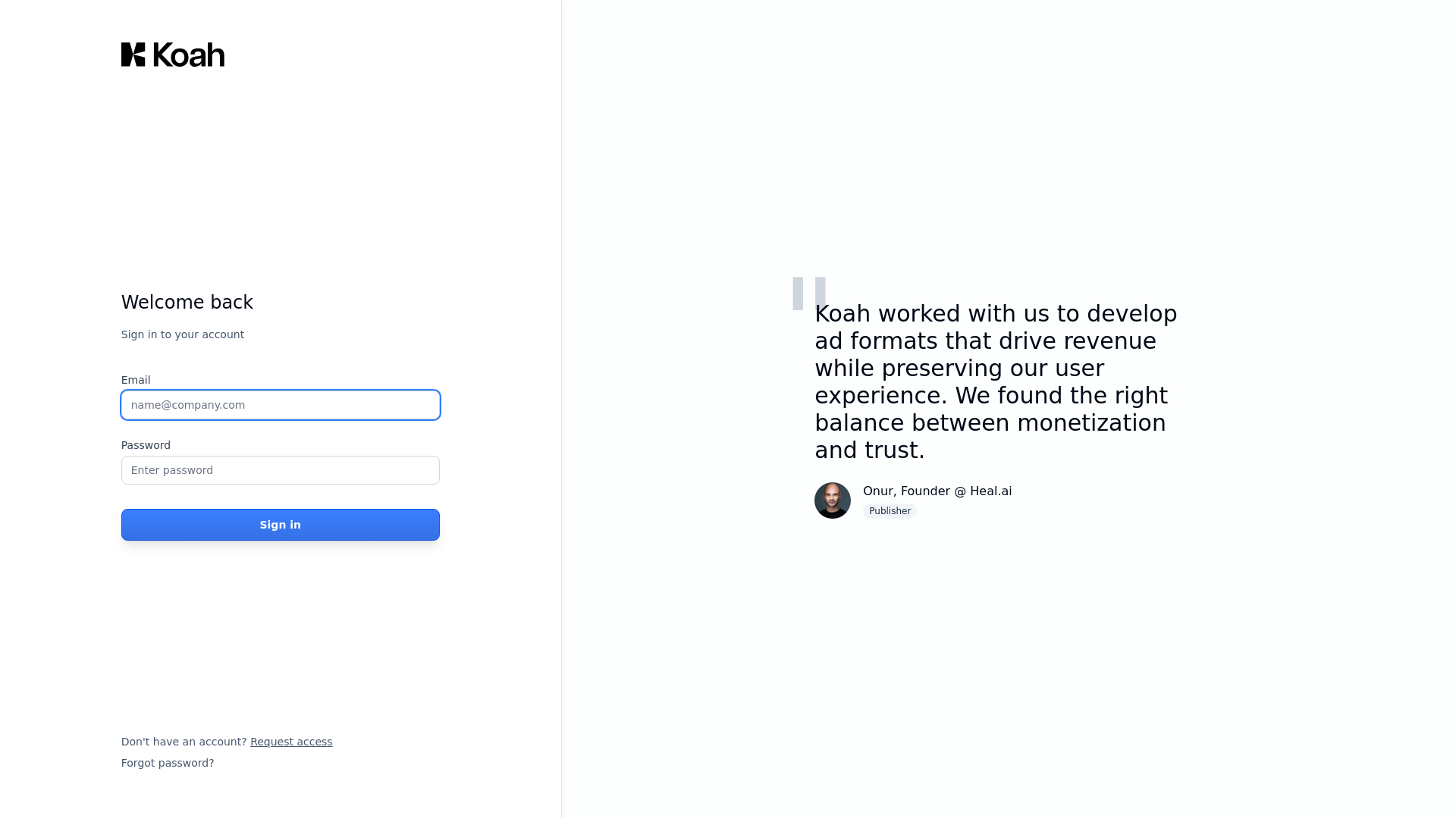 website screenshot of https://app.koah.ai/