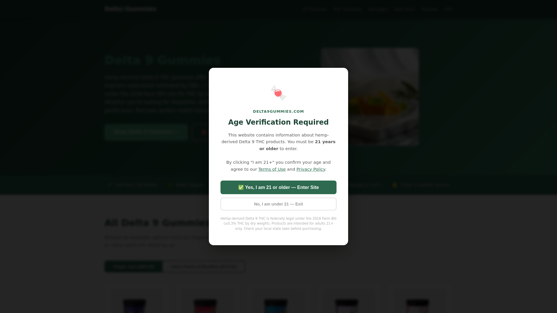 website screenshot of https://thedelta9gummies.com/