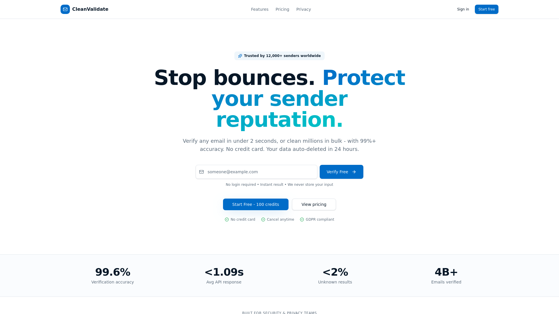 website screenshot of https://cleanvalidate.com/