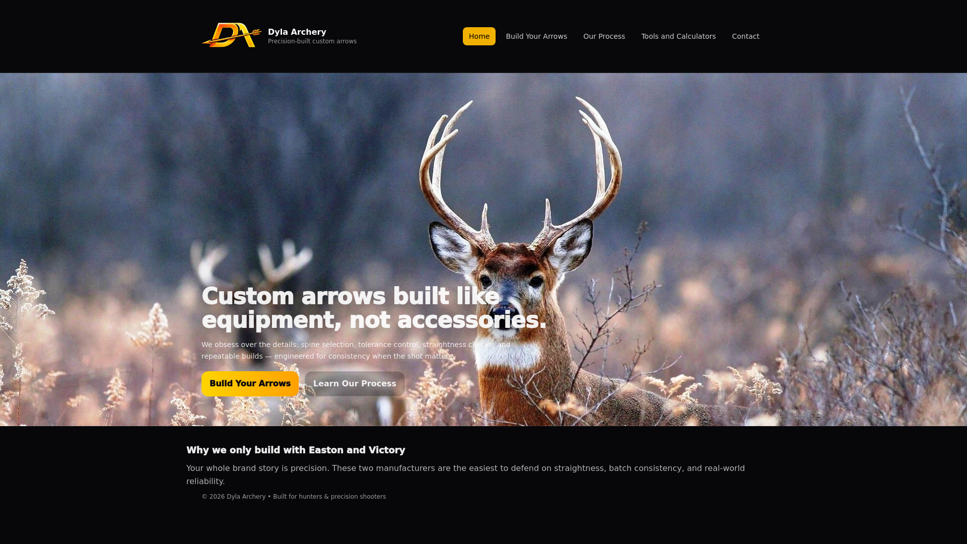 website screenshot of https://dylaarchery-react.pages.dev/