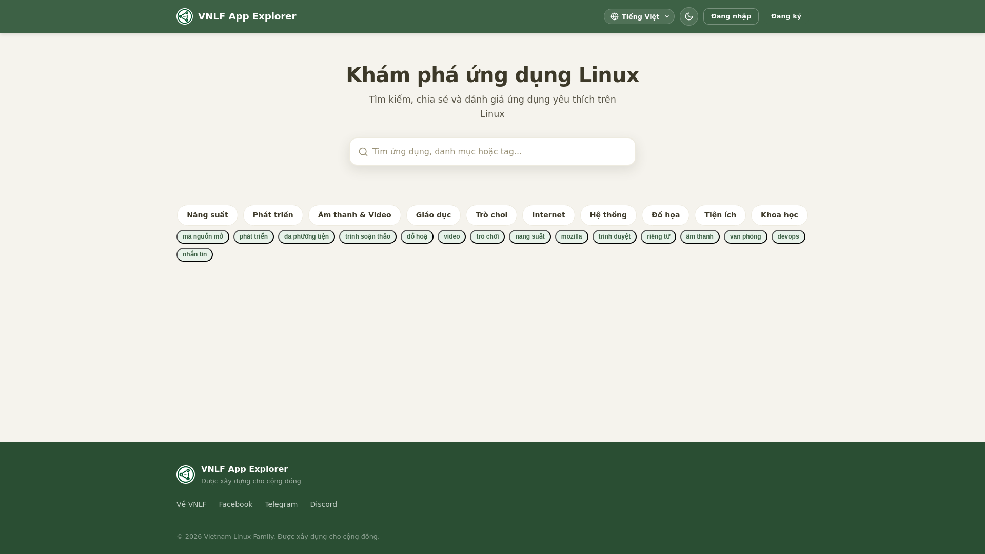 website screenshot of https://vnlf-app-explorer.pages.dev/