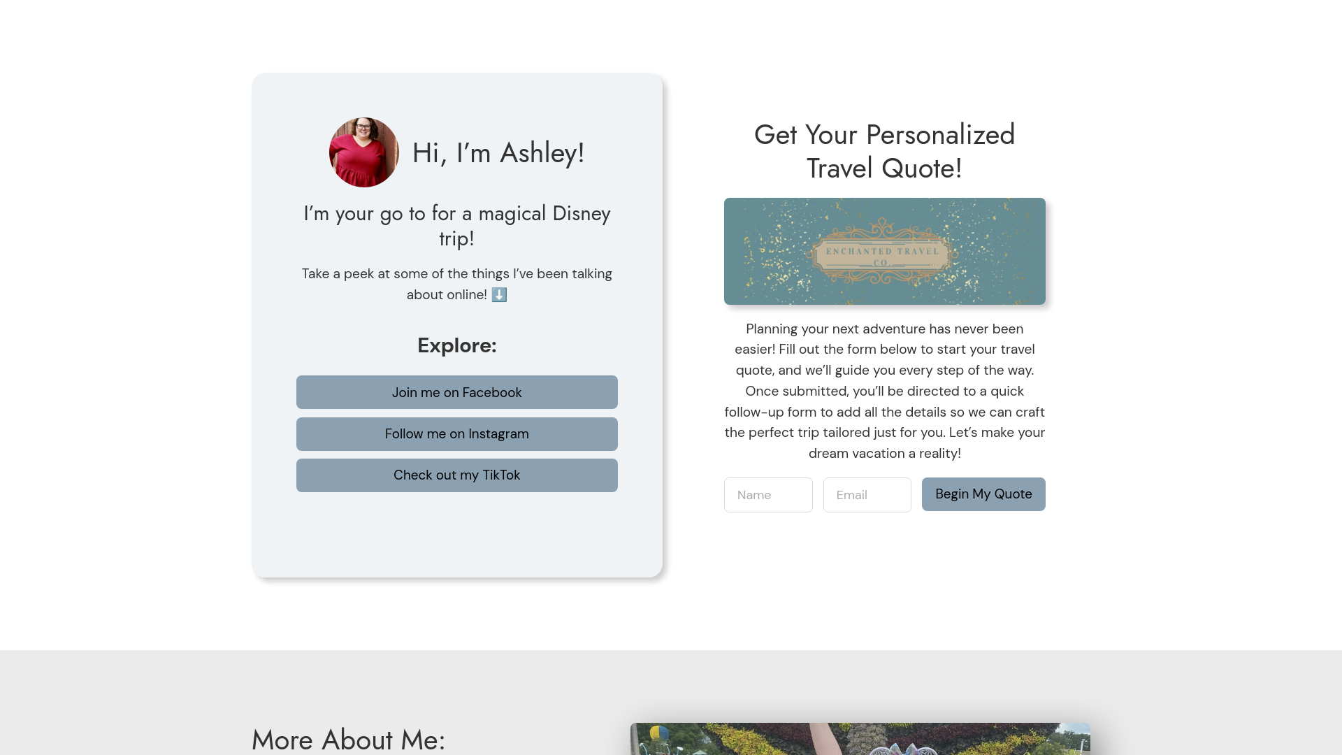 website screenshot of https://travelwithashleylee.com/