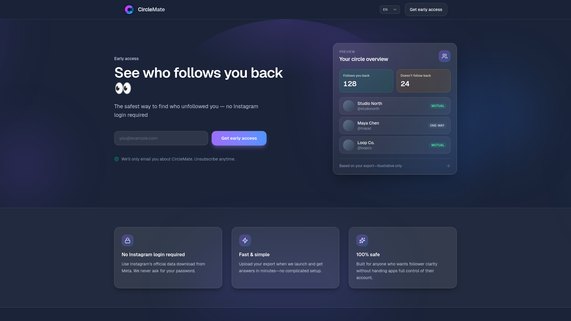 website screenshot of https://circlemate.me/