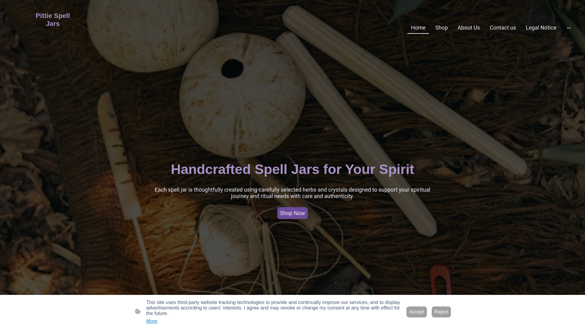website screenshot of https://pittiespelljars.com