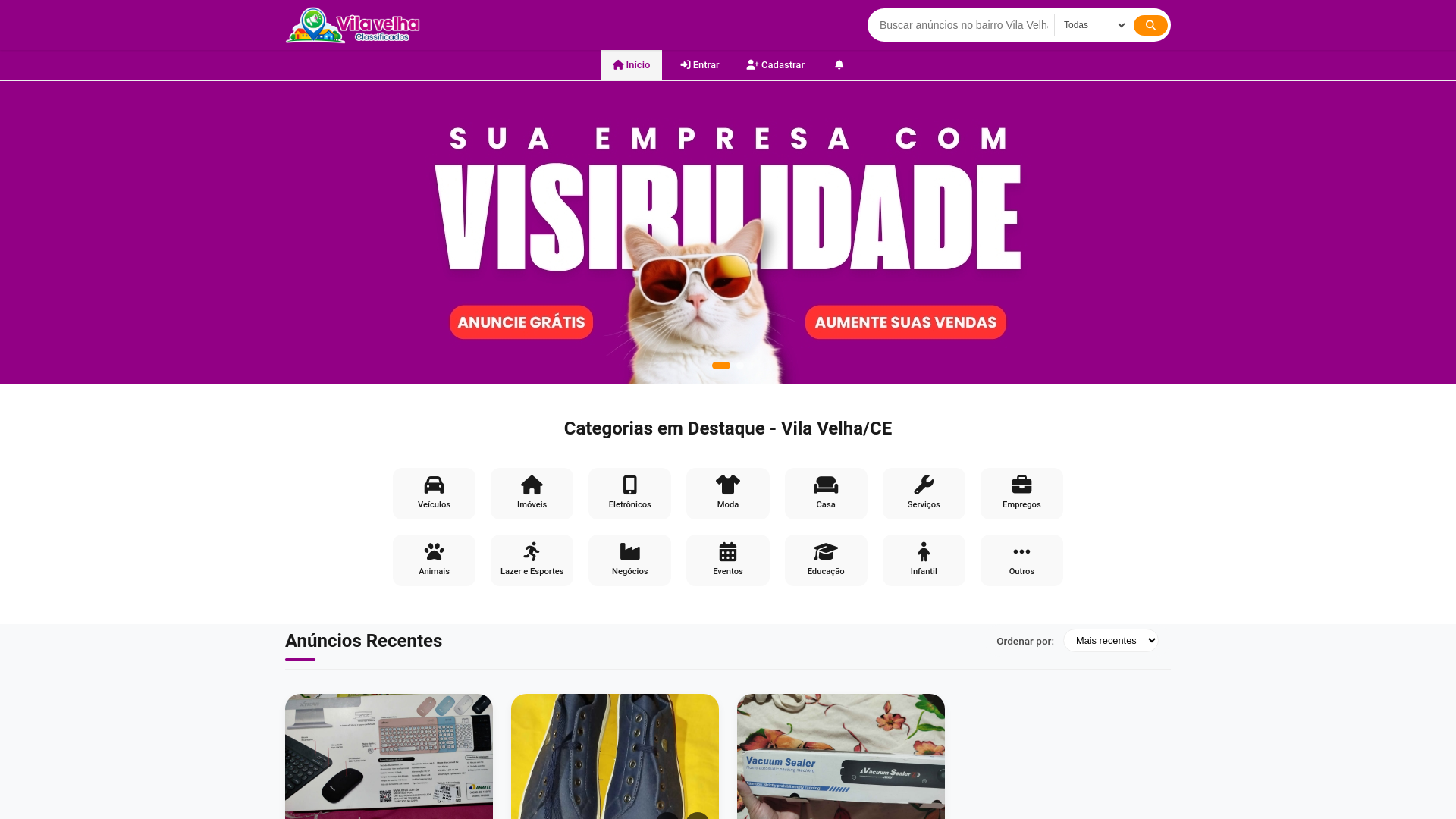 website screenshot of https://classificadosvilavelha.com.br/