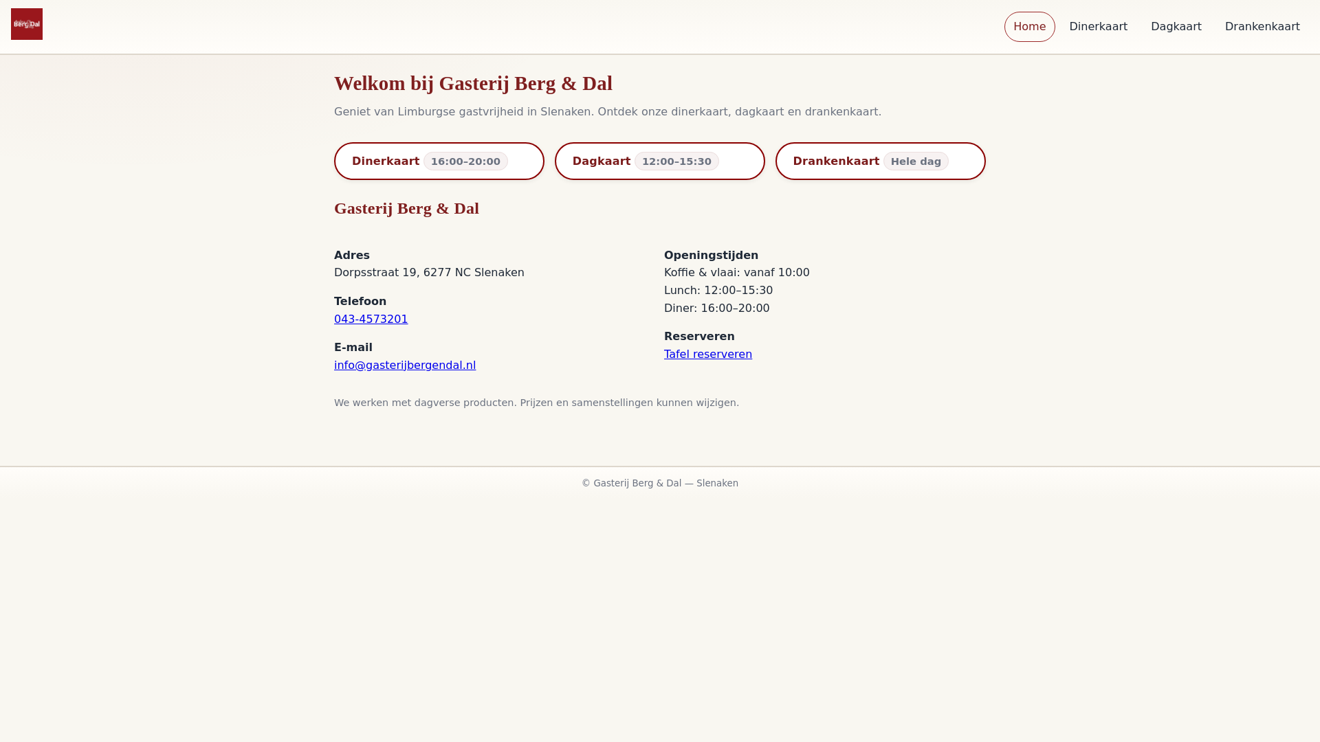 website screenshot of https://menukaart-bergendal.pages.dev/