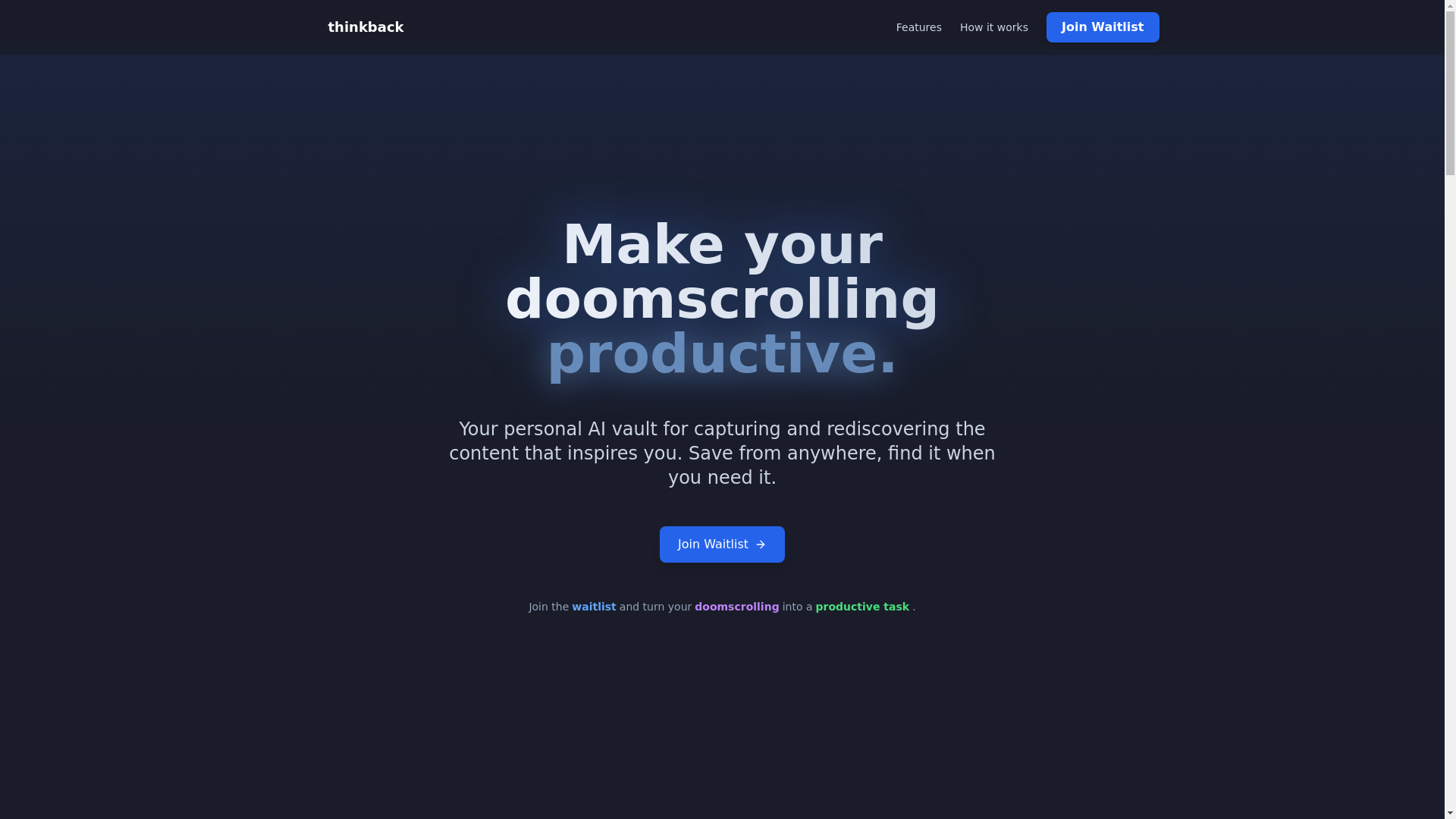 website screenshot of https://thinkback-landing.pages.dev/