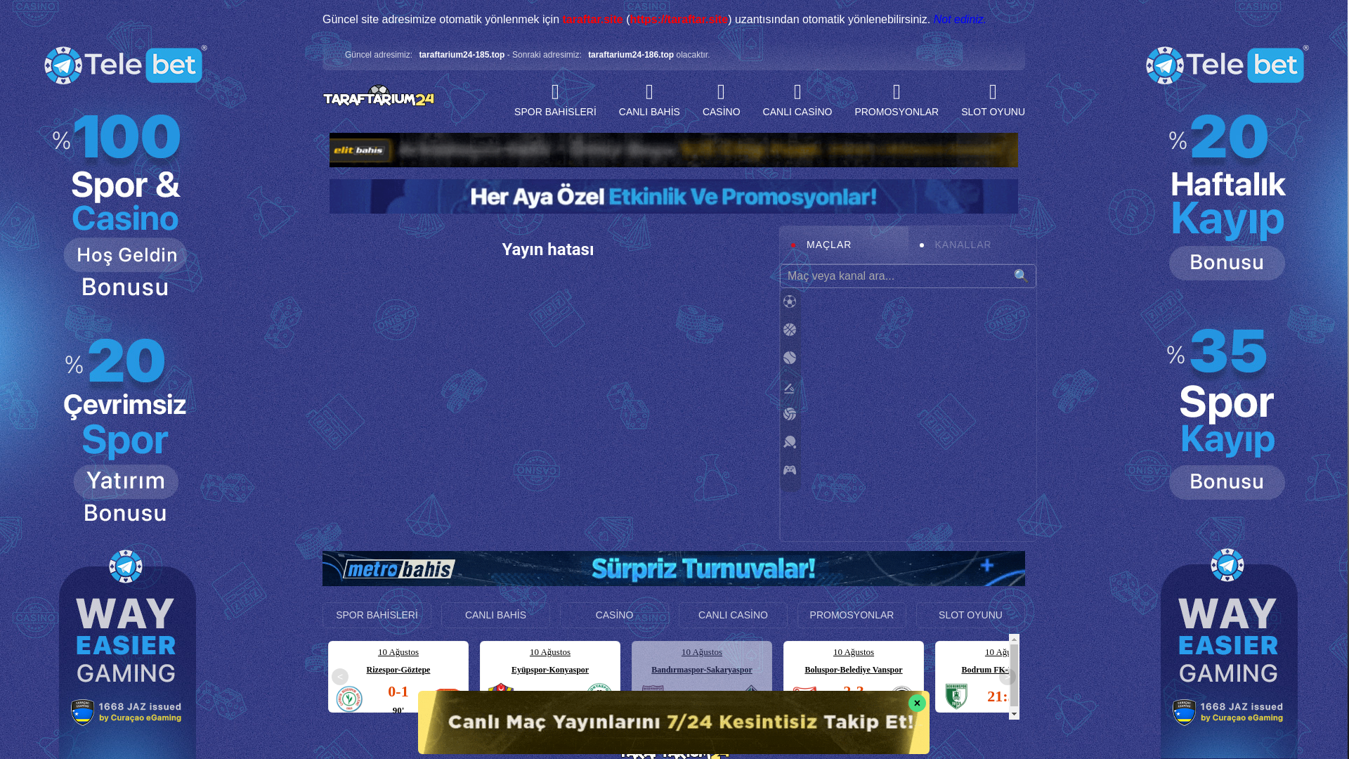website screenshot of https://taraftarium24-185.top/