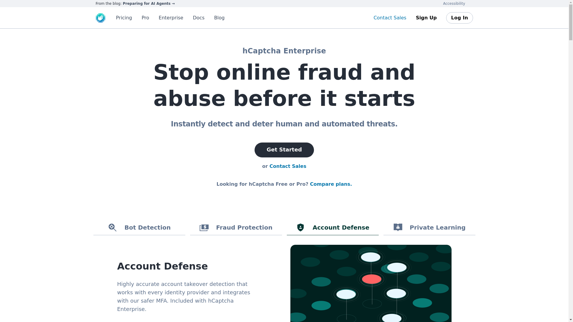 website screenshot of https://hcaptcha.com/