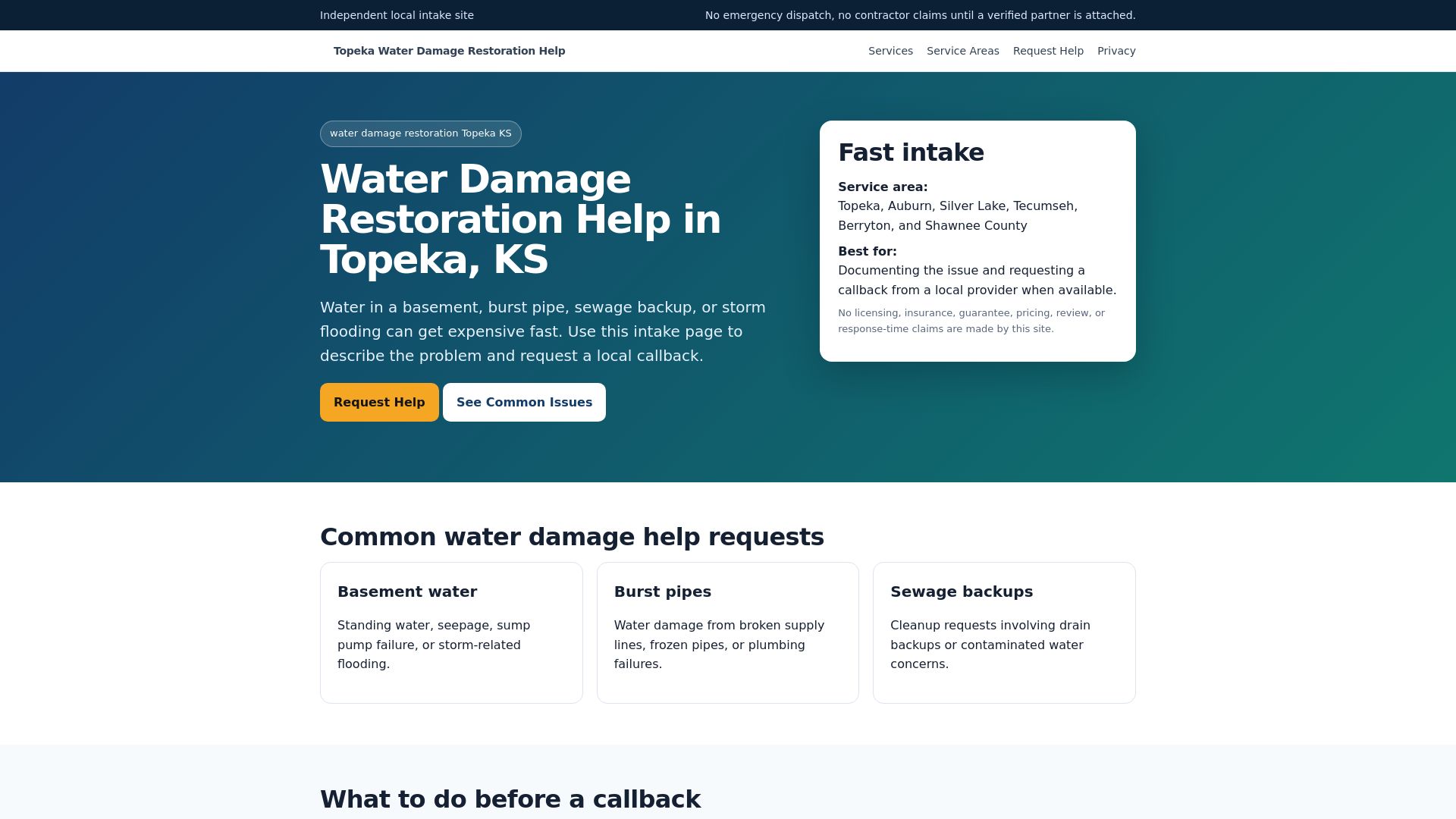 website screenshot of https://topeka-water-damage-pros.pages.dev/