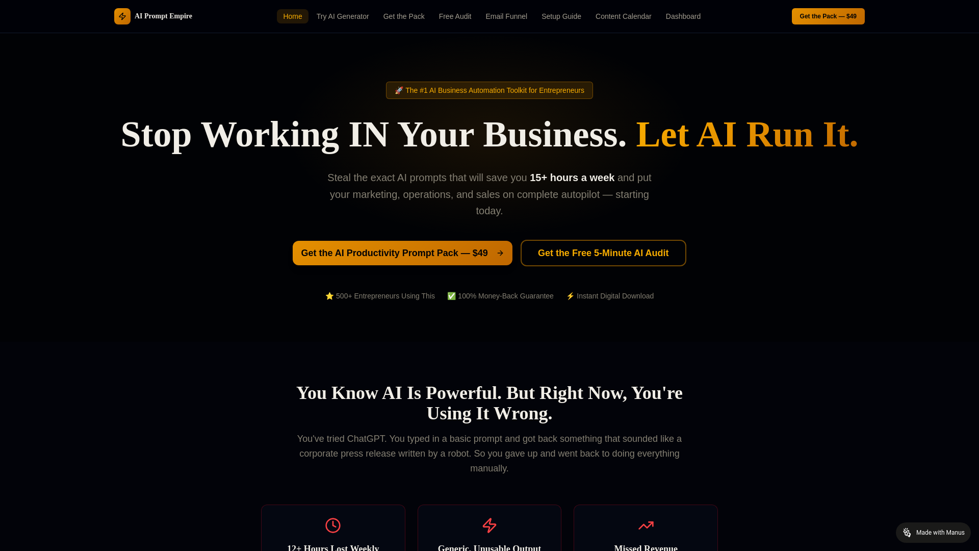 website screenshot of https://hellopromptempireai.com/
