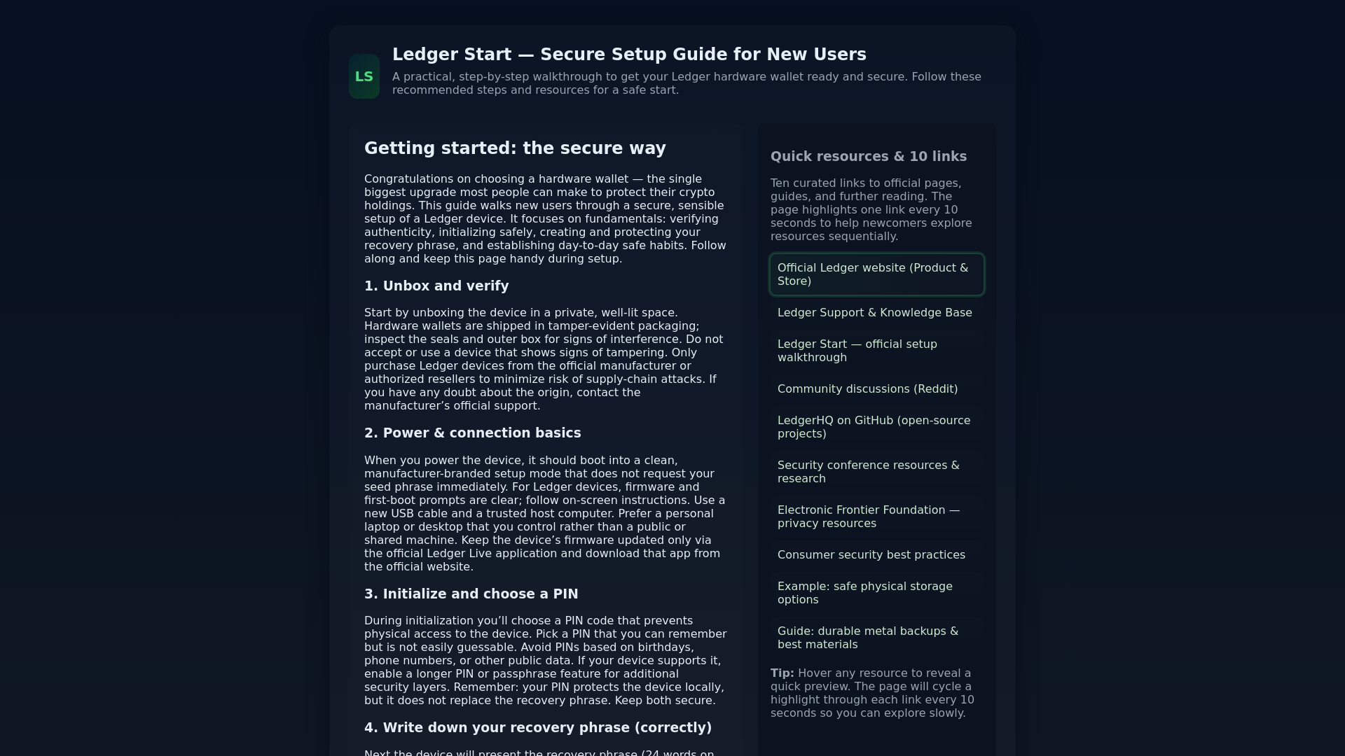website screenshot of https://start-ledgar-io-en.pages.dev