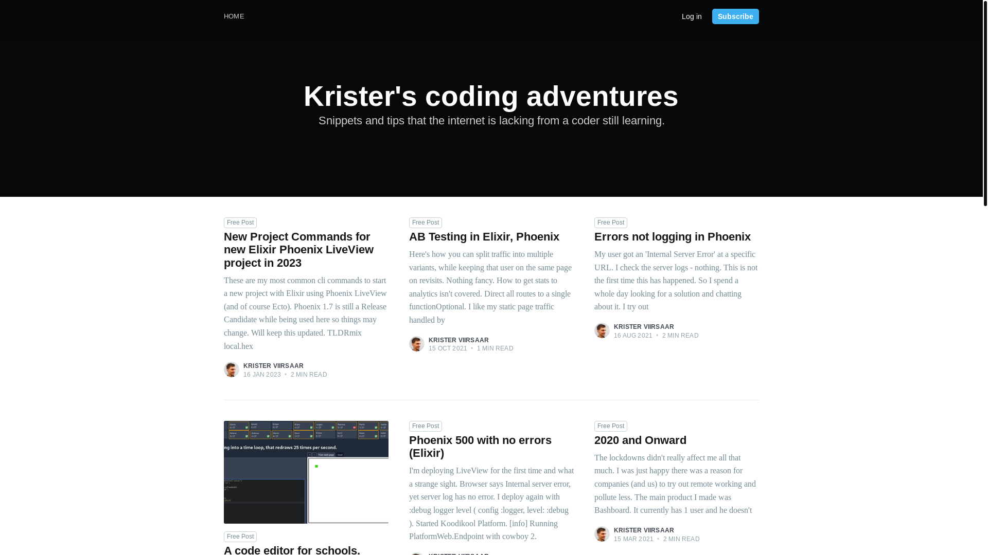 website screenshot of https://code.krister.ee/
