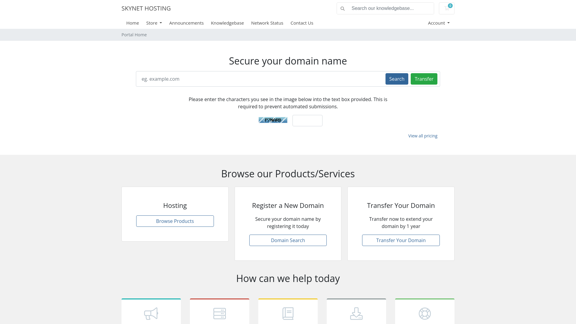 website screenshot of https://skynethostpro.store/