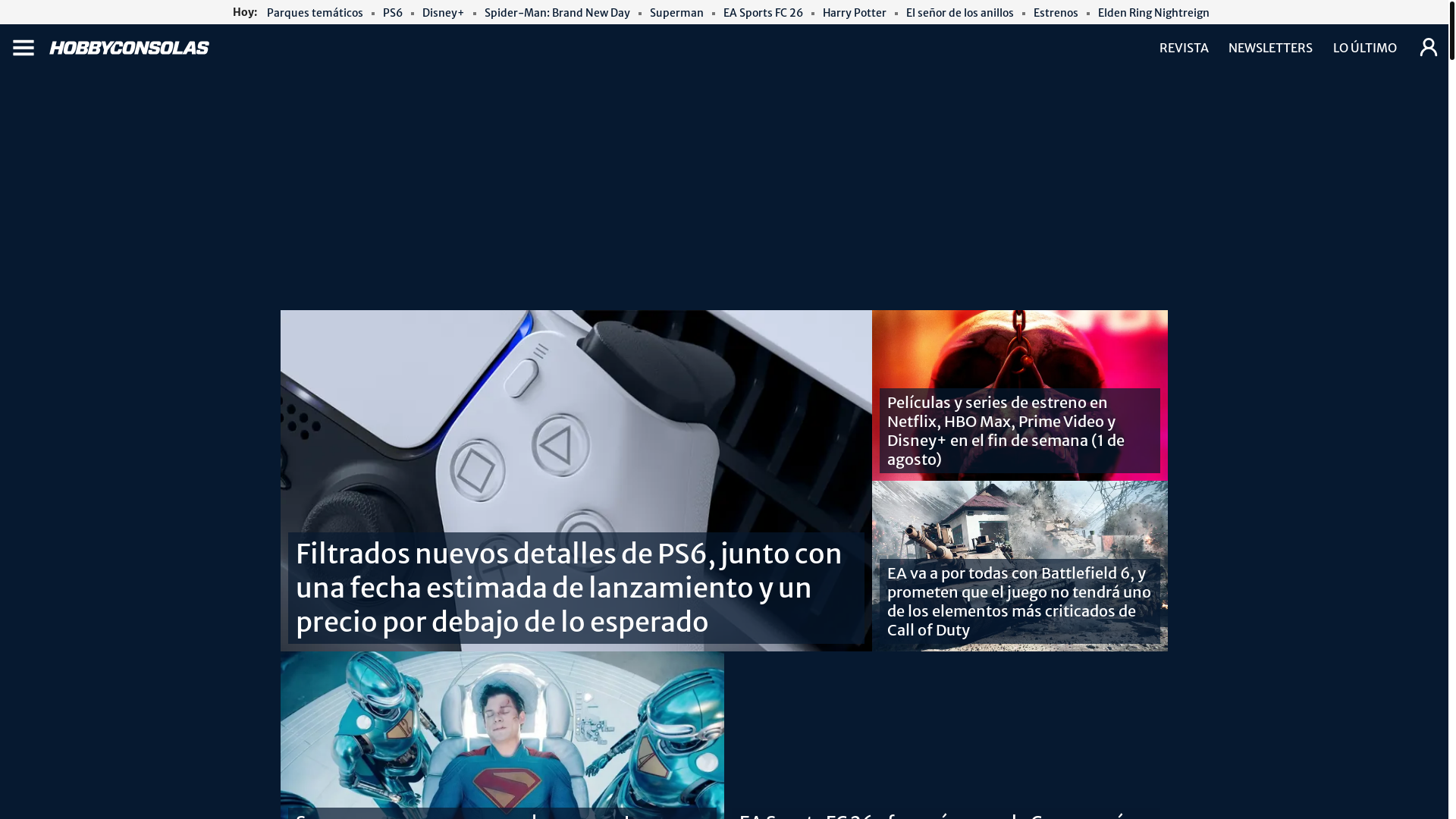 website screenshot of https://hobbyconsolas.com/
