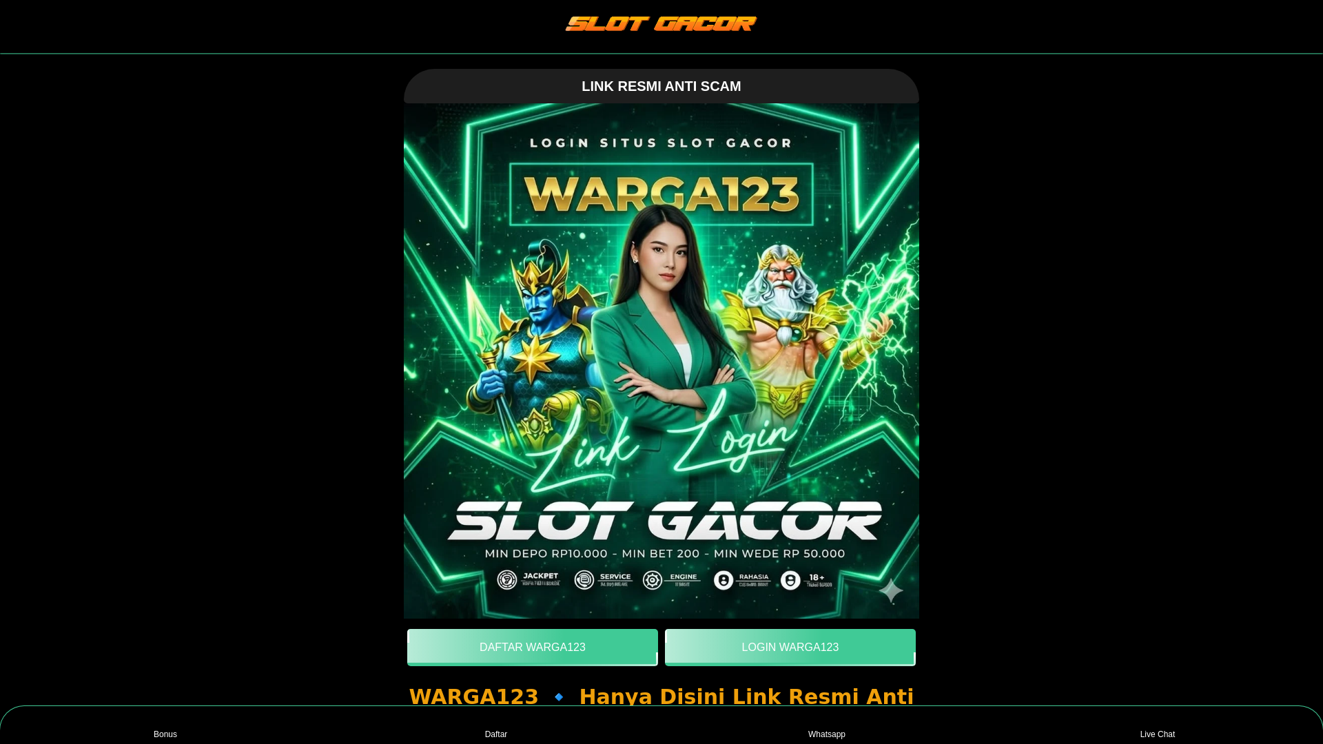 website screenshot of https://warga123-link-slot88-anti-scam.pages.dev/