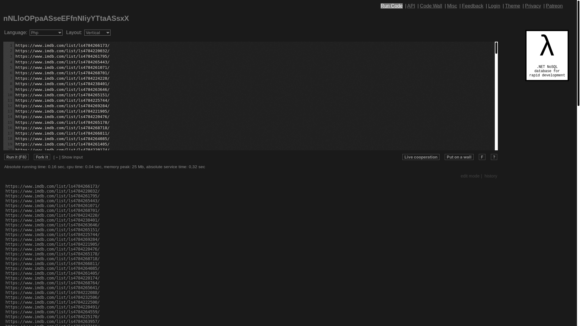 website screenshot of https://rextester.com/UXVRF92982