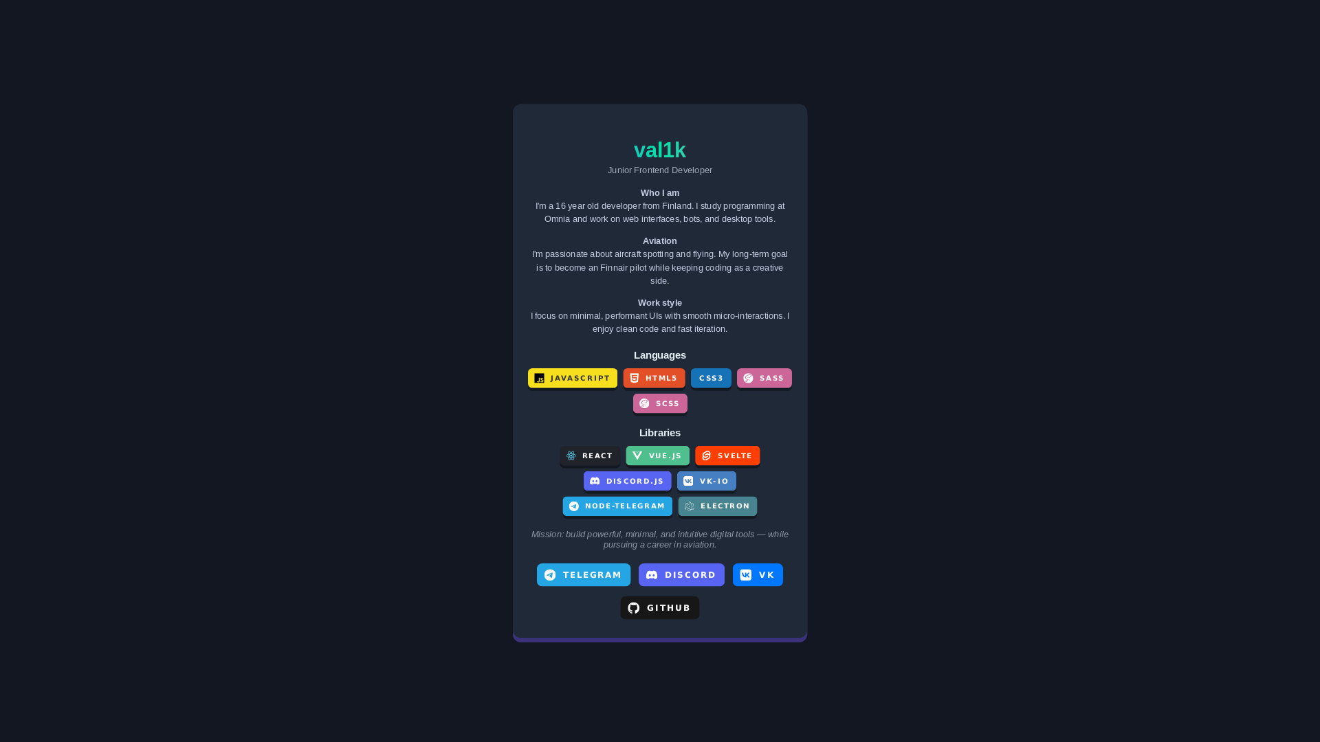 website screenshot of https://val1k.dev/