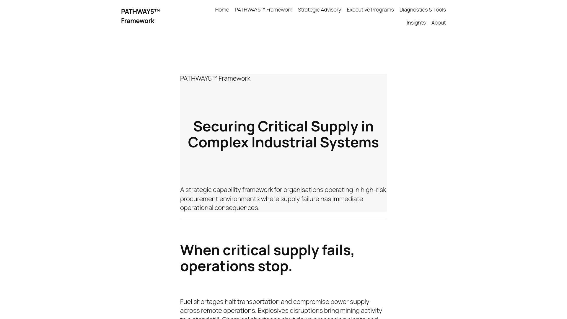 website screenshot of https://pathway5framework.com/