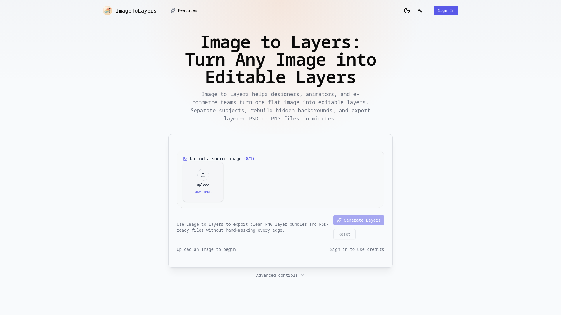 website screenshot of https://imagetolayers.app/