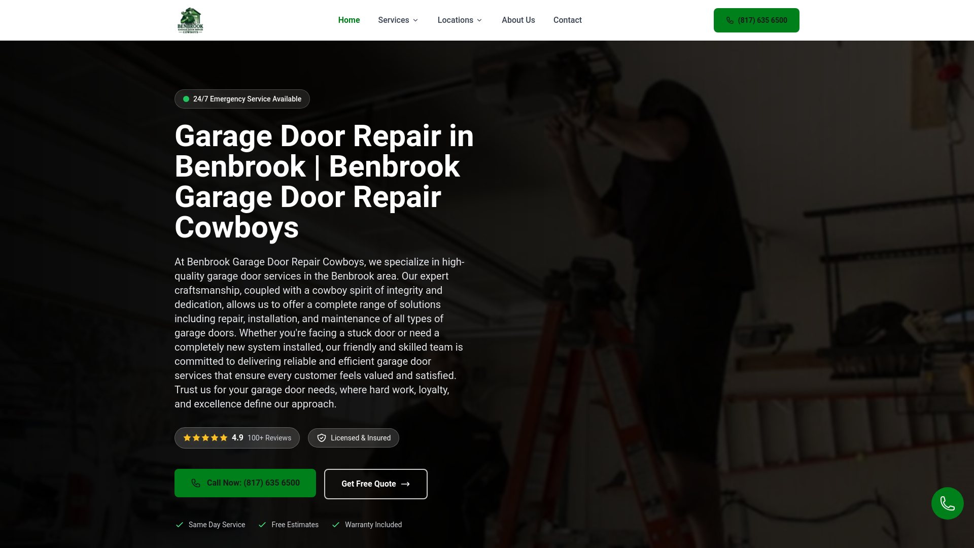 website screenshot of https://benbrookgaragedoorrepair.org/