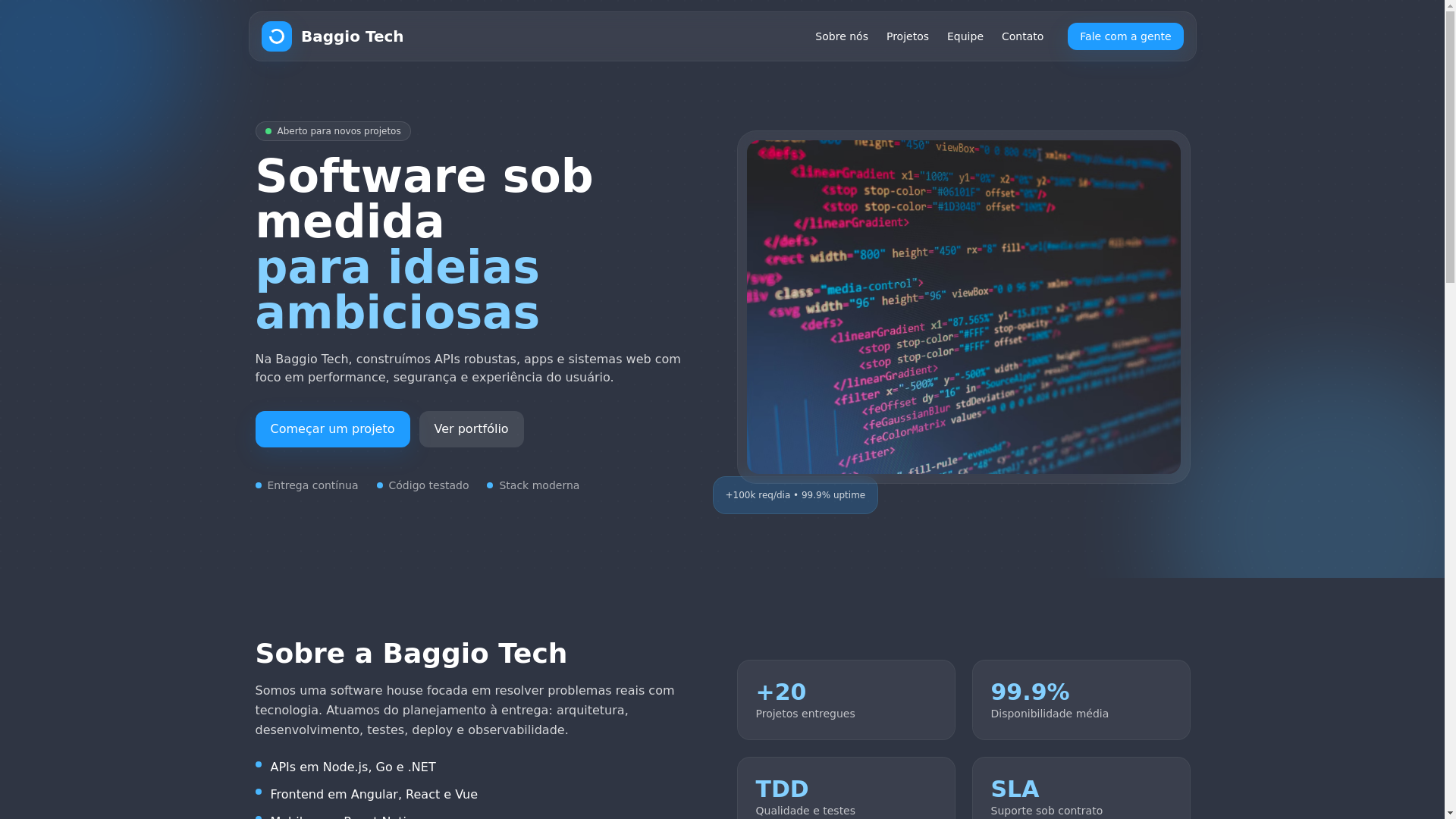 website screenshot of https://baggiotech.com.br/