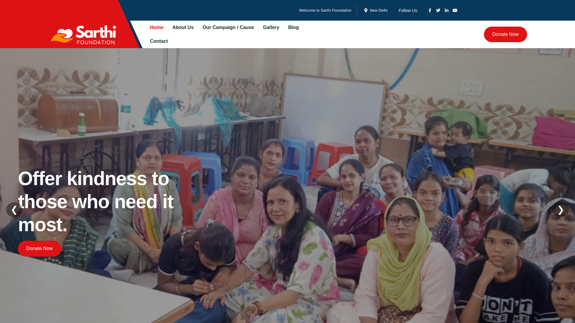 website screenshot of https://sarthifoundationindia.org/