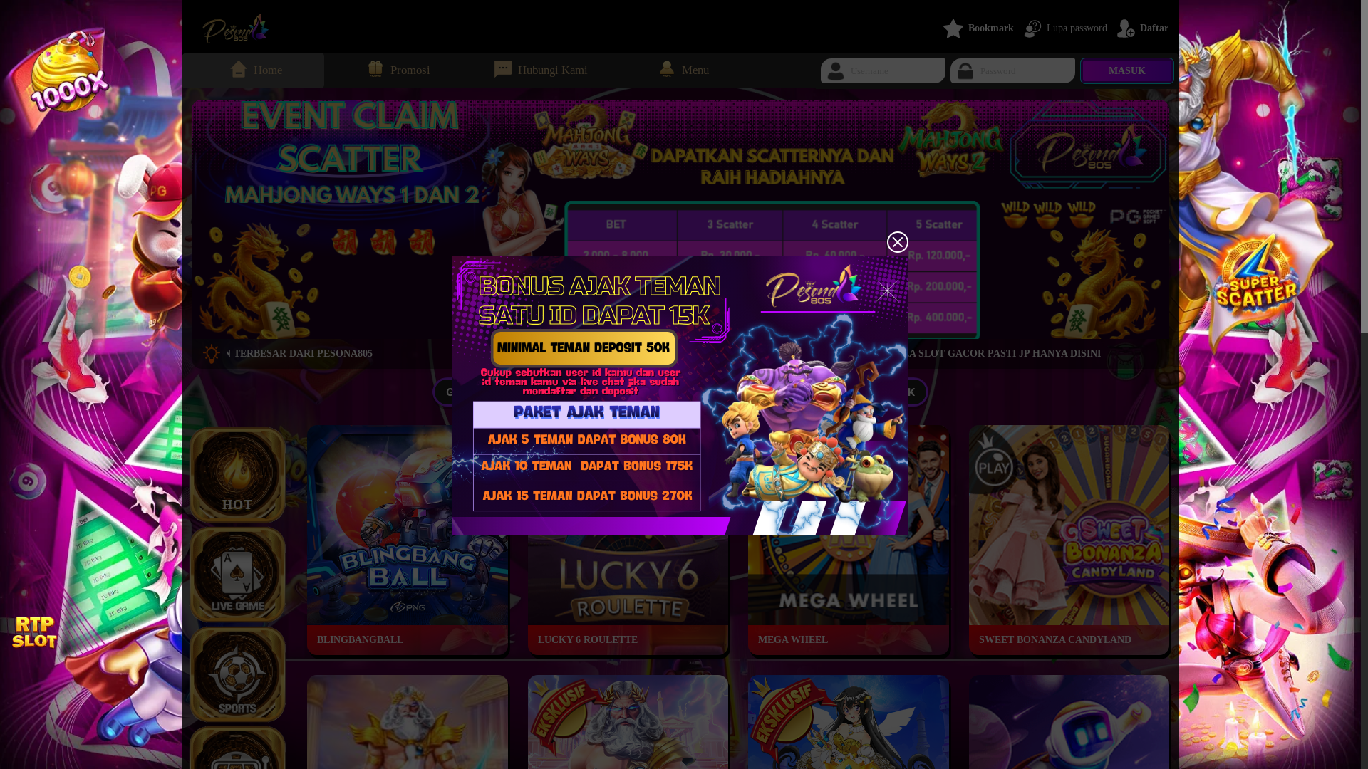 website screenshot of https://pesona805naik.id