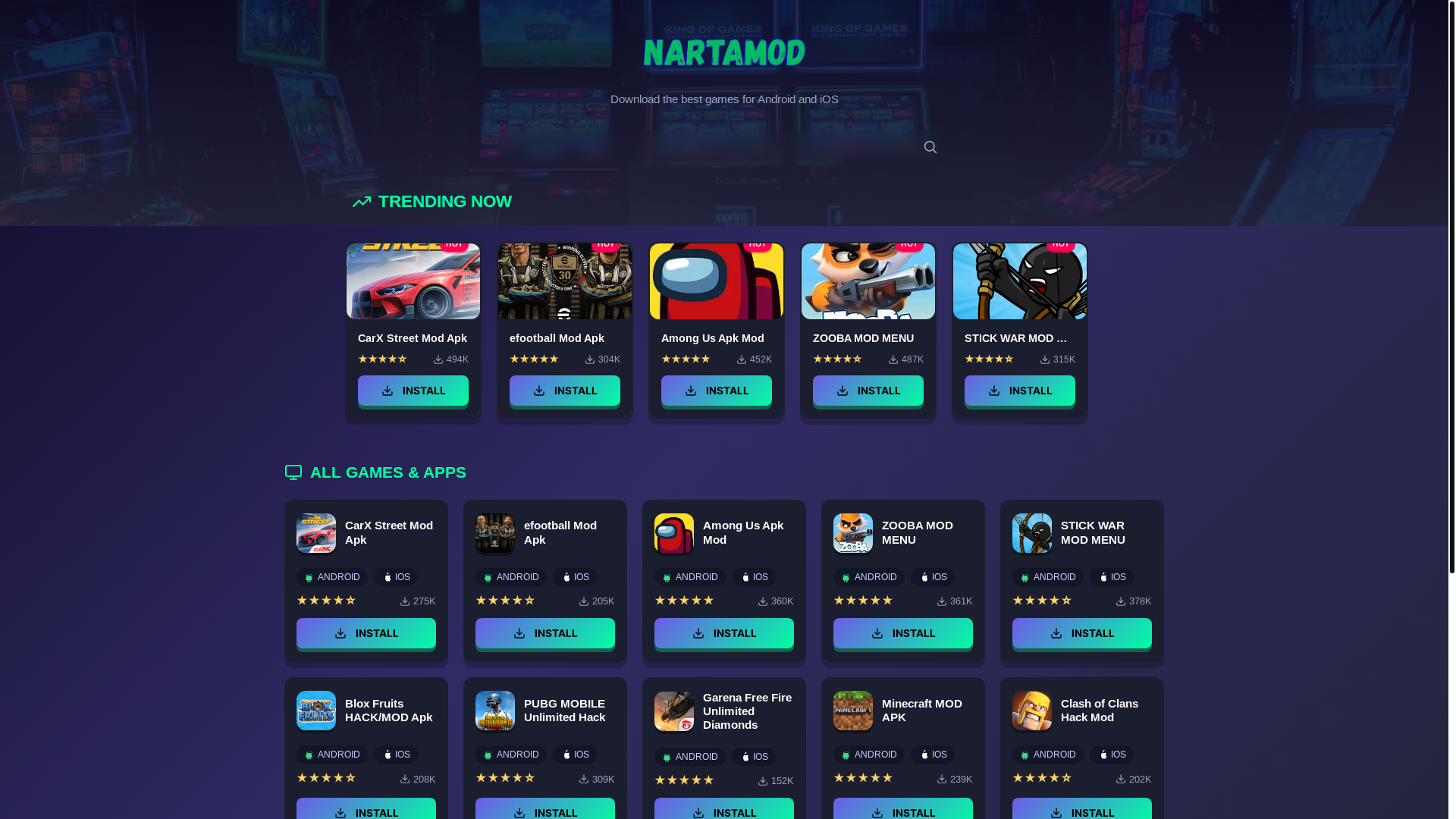 website screenshot of https://nartamod.com/