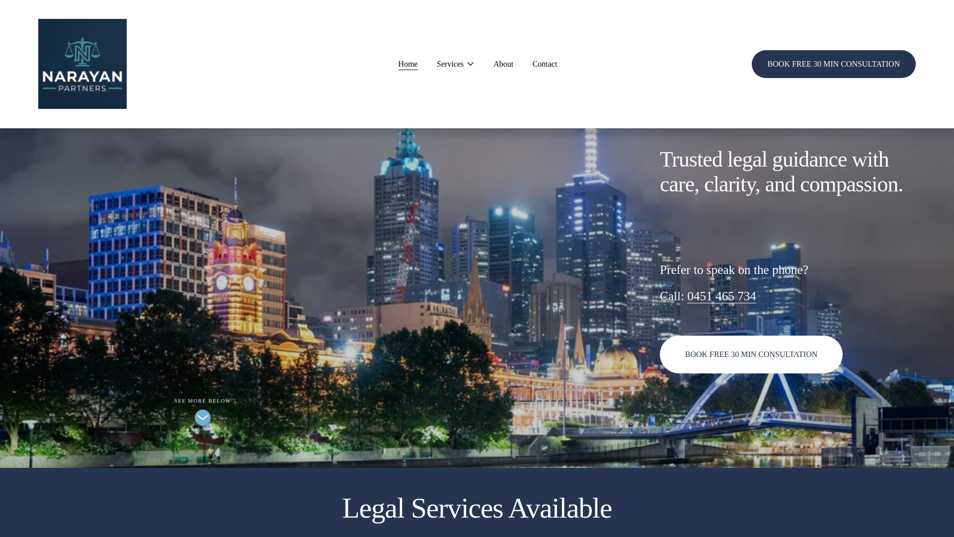 website screenshot of https://www.narayanpartners.com.au/