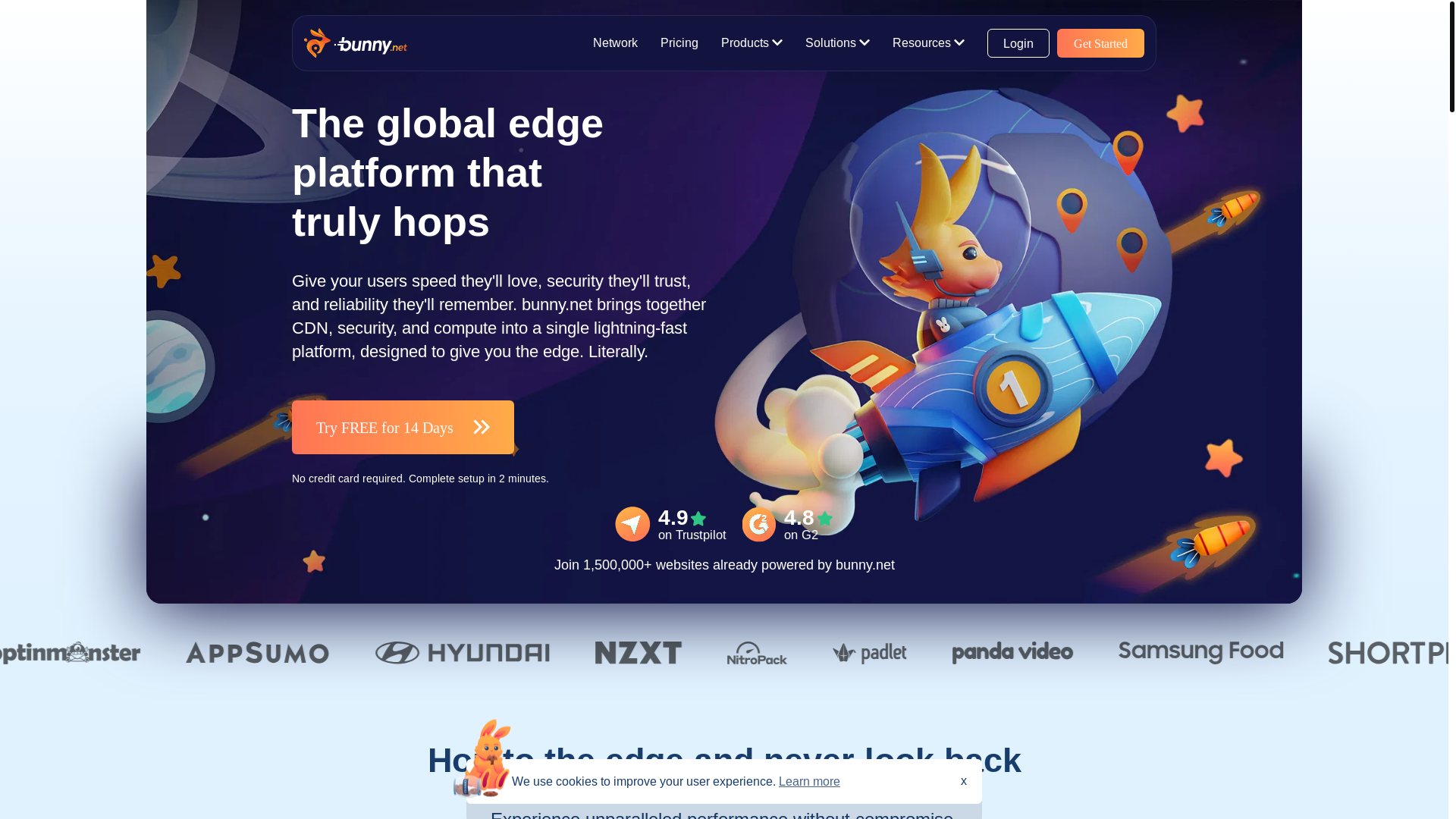 website screenshot of https://bunny.net/