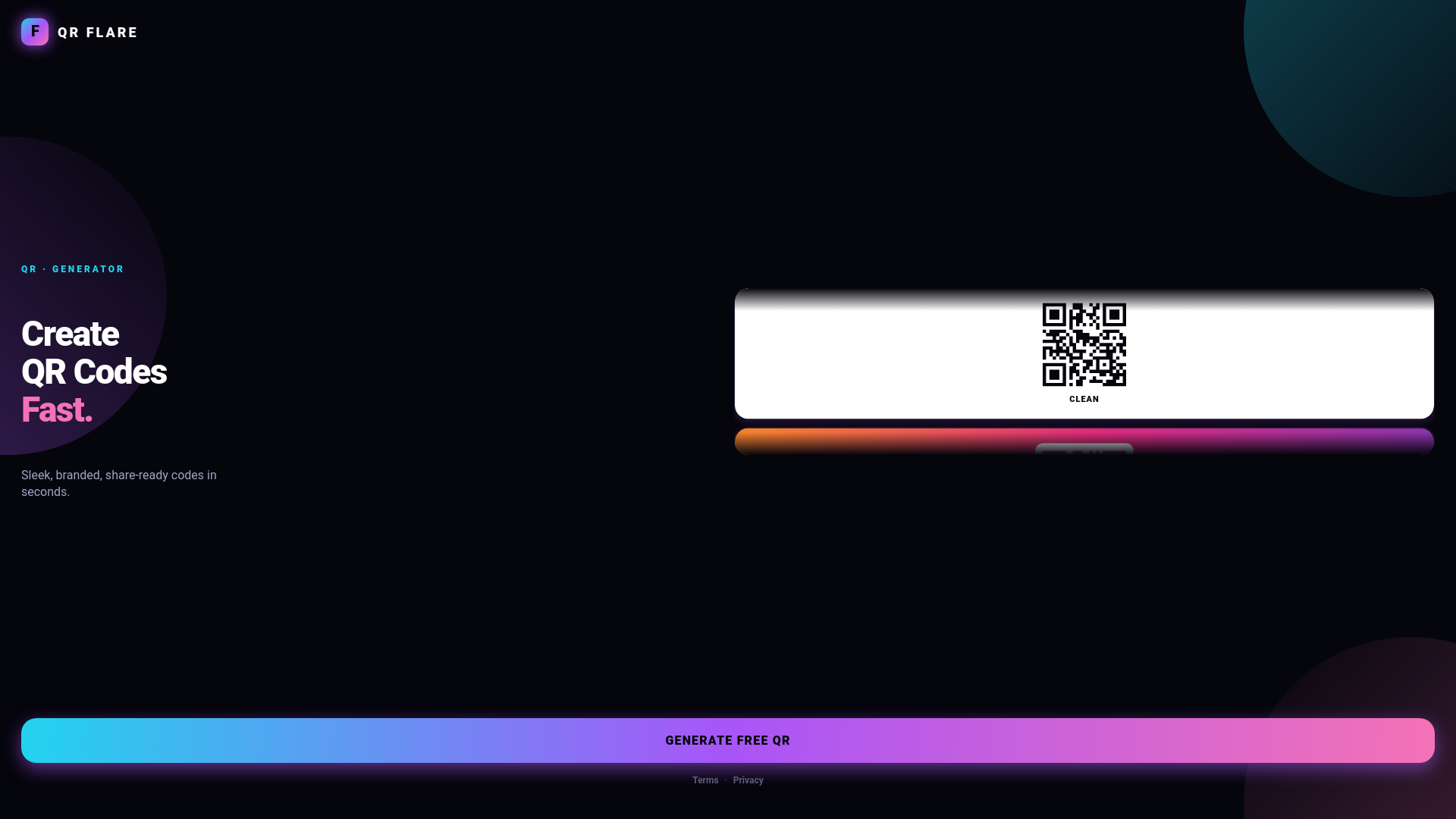 website screenshot of https://qrflare.app/