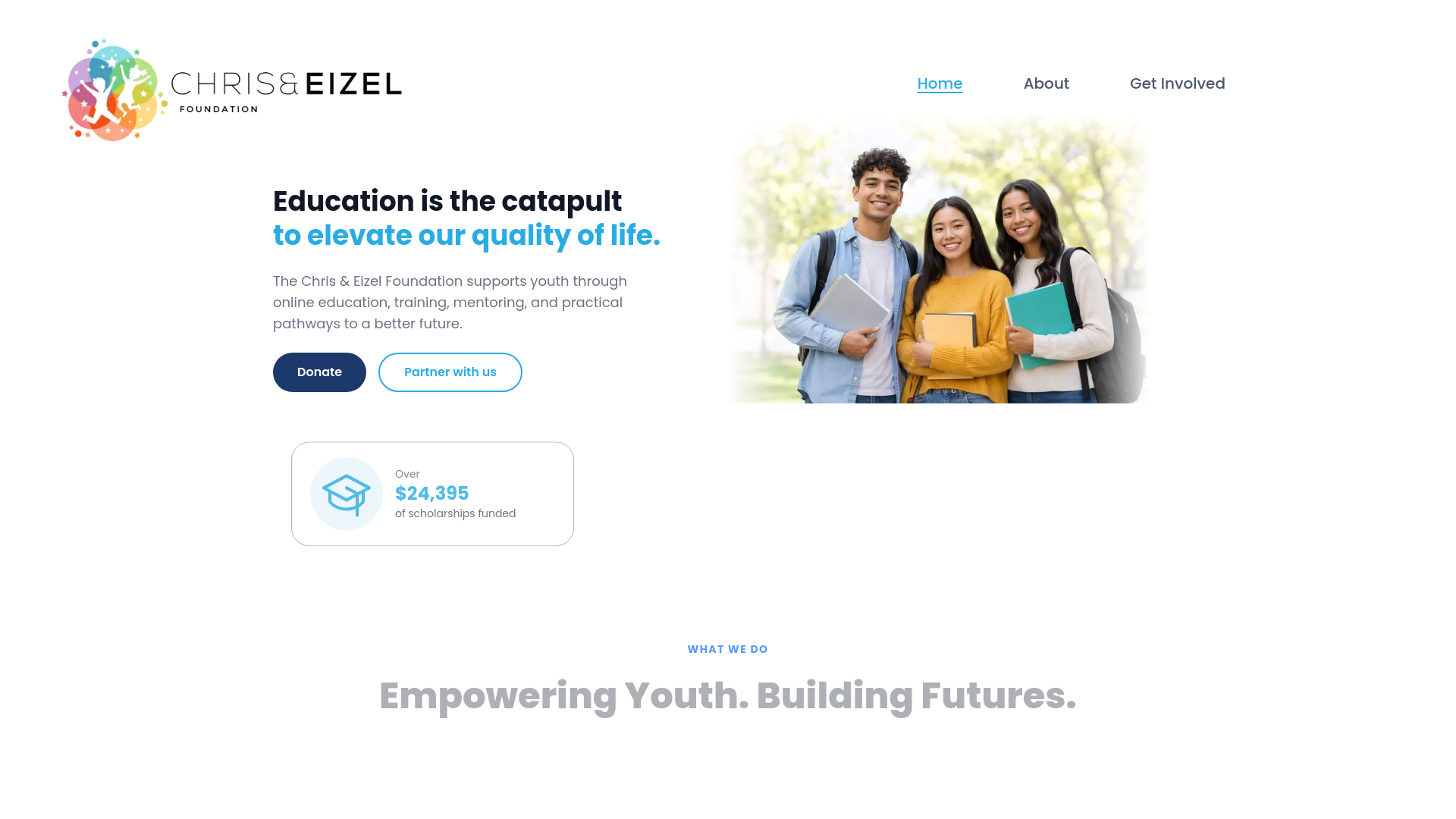 website screenshot of https://chrisandeizelfoundation.com/