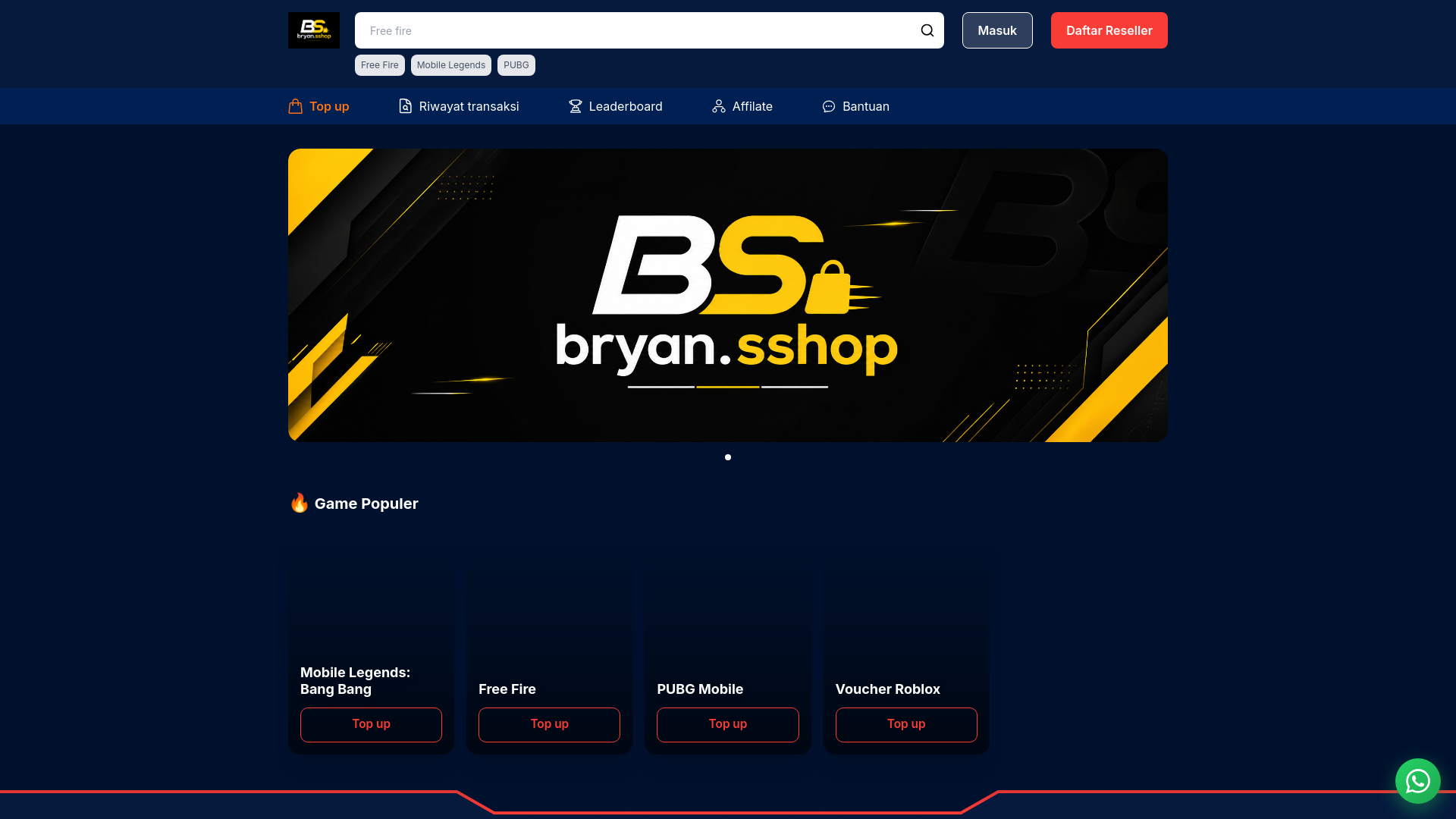 website screenshot of https://bryansshop.my.id/