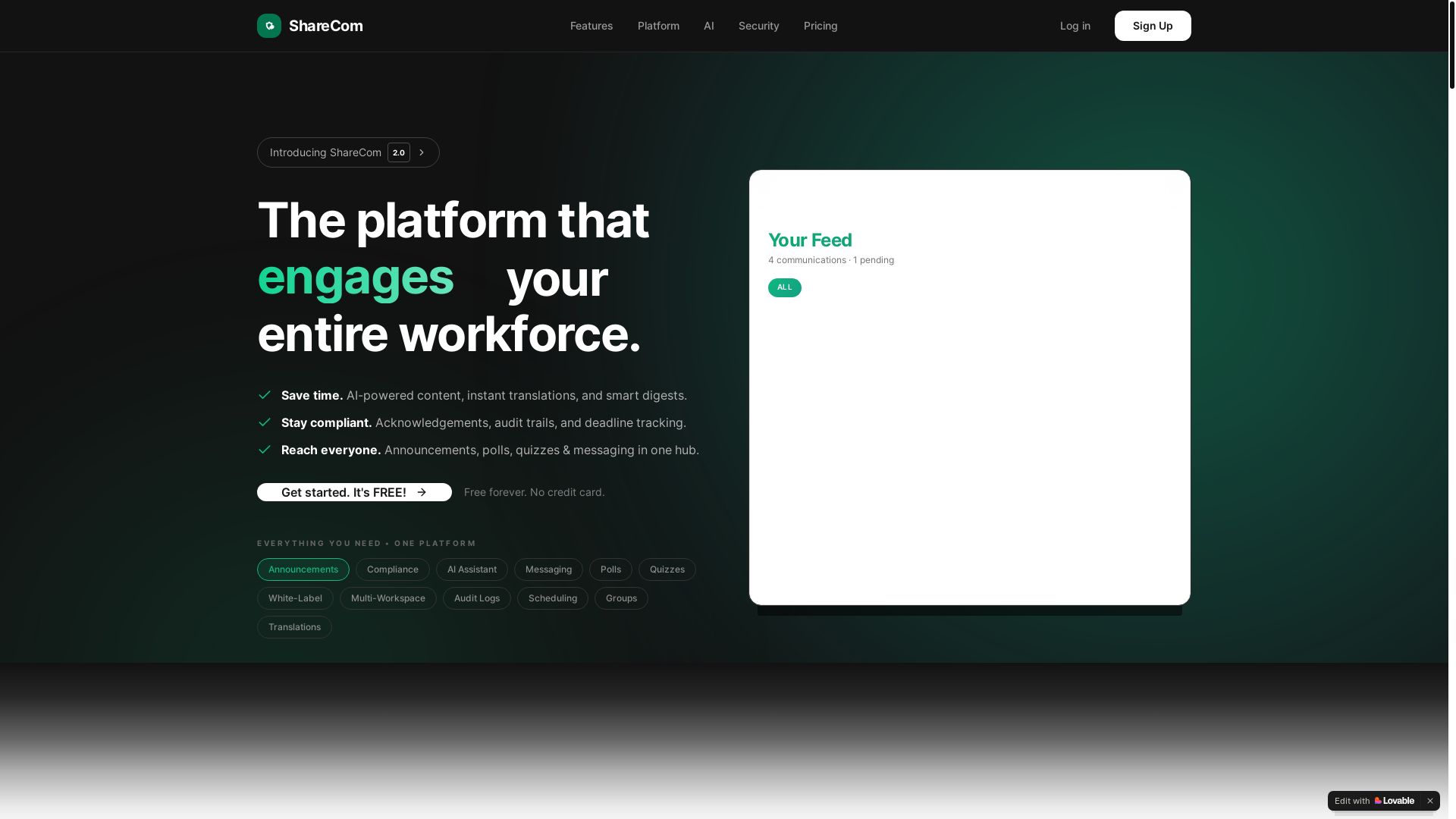website screenshot of https://sharecom.app/