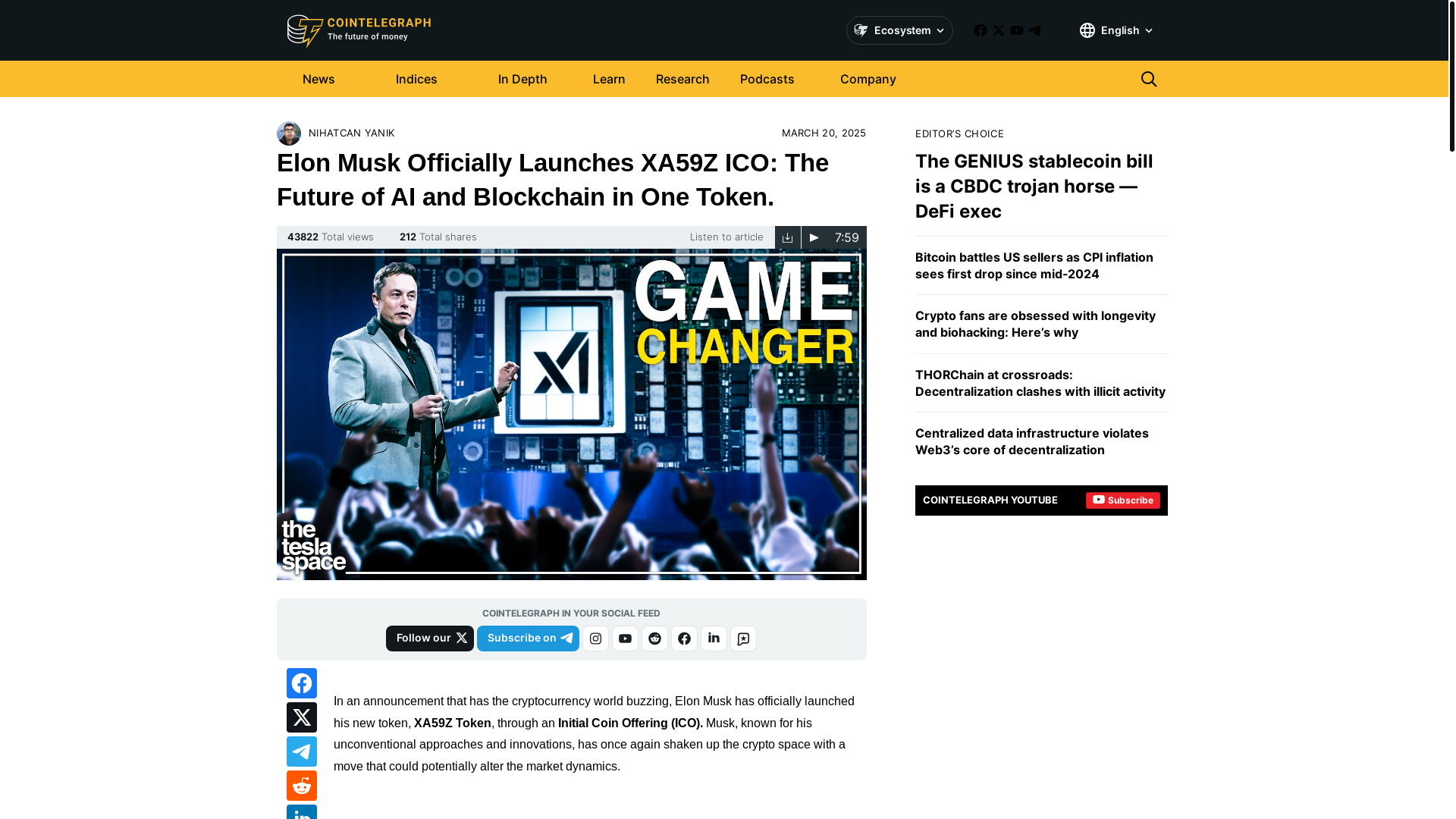 website screenshot of https://xa59z-cointelegraph.com/