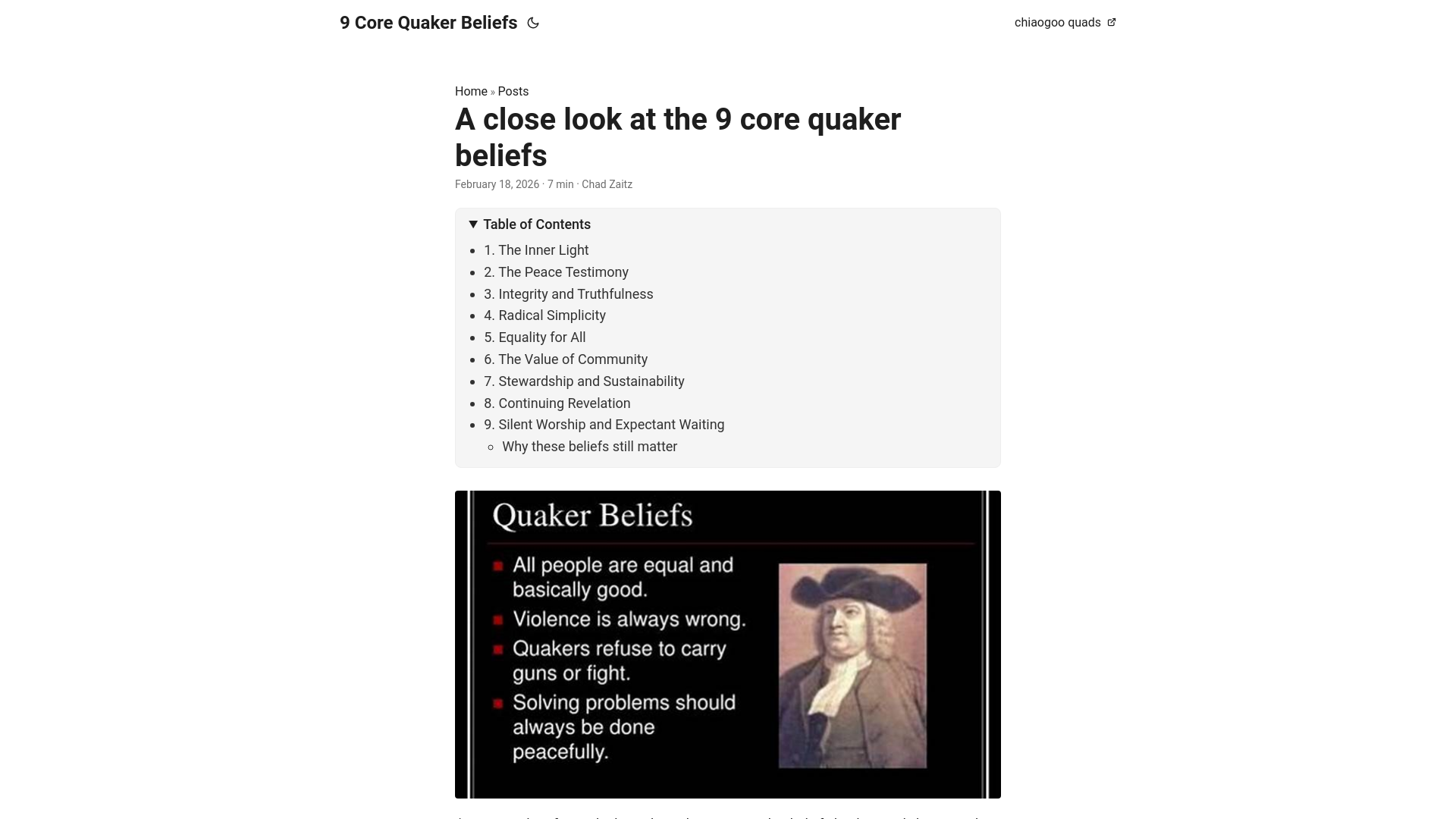 website screenshot of https://9-core-quaker-beliefs.pages.dev/
