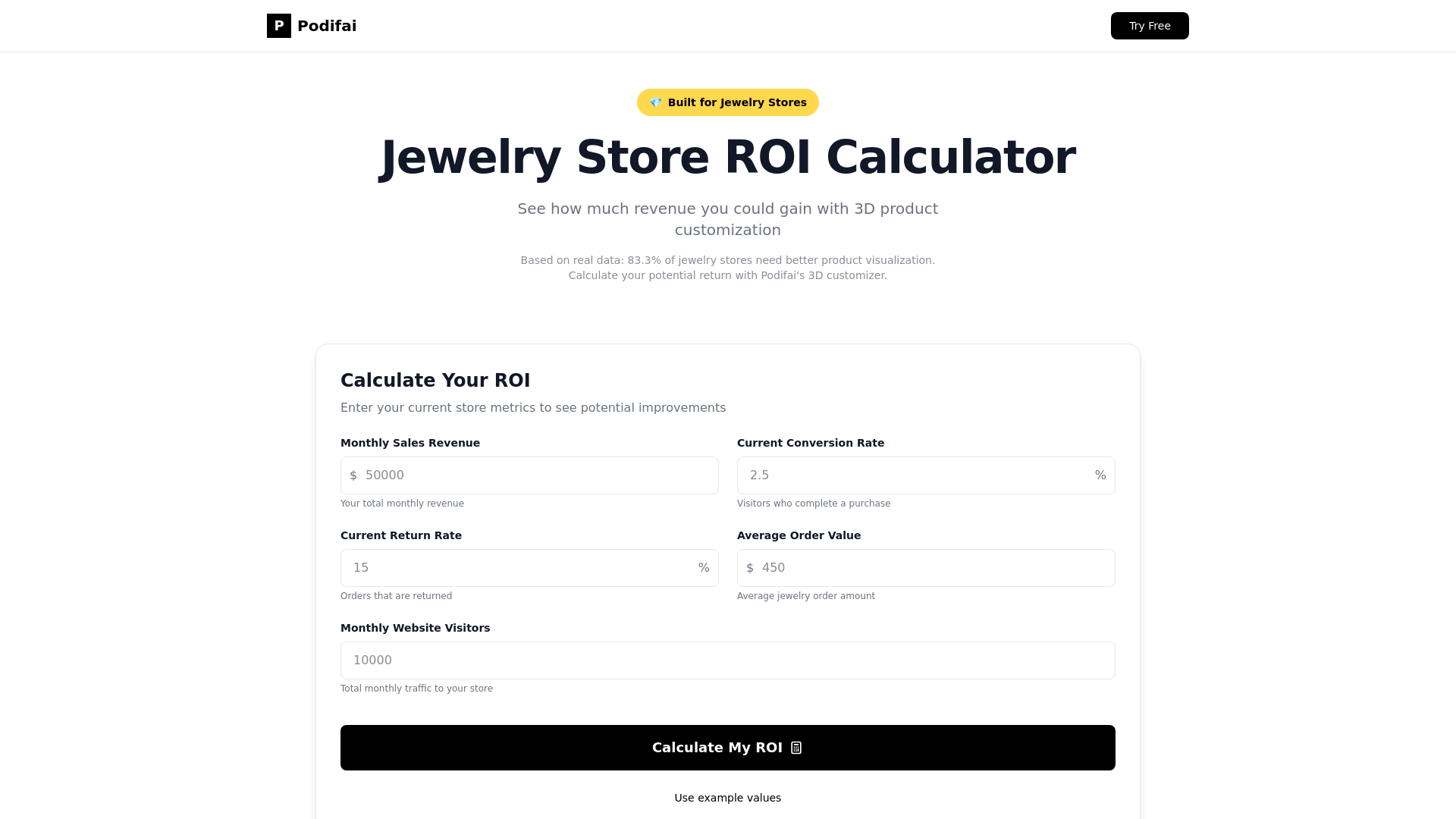 website screenshot of https://jewelry-roi-calculator.pages.dev/