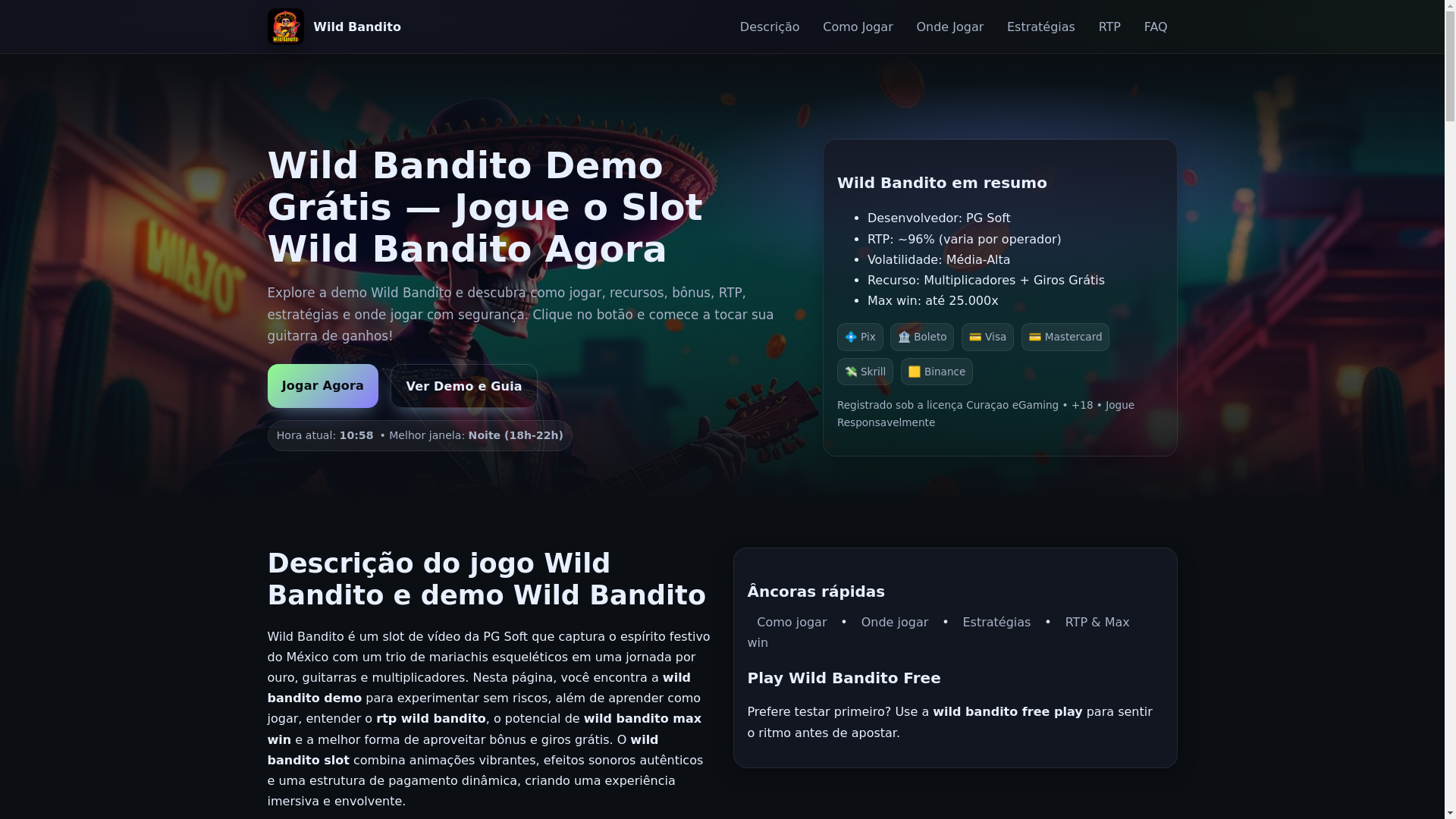 website screenshot of https://jogarwildbandito.com/
