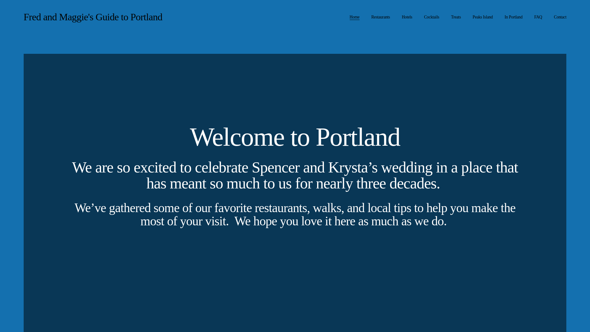 website screenshot of https://fredandmaggiesguidetoportland.com/