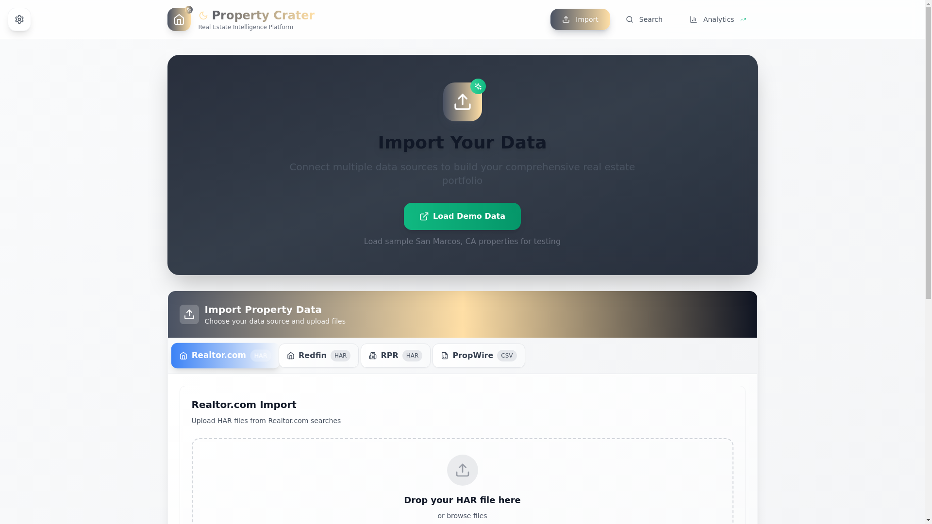 website screenshot of https://propertycrater.com/