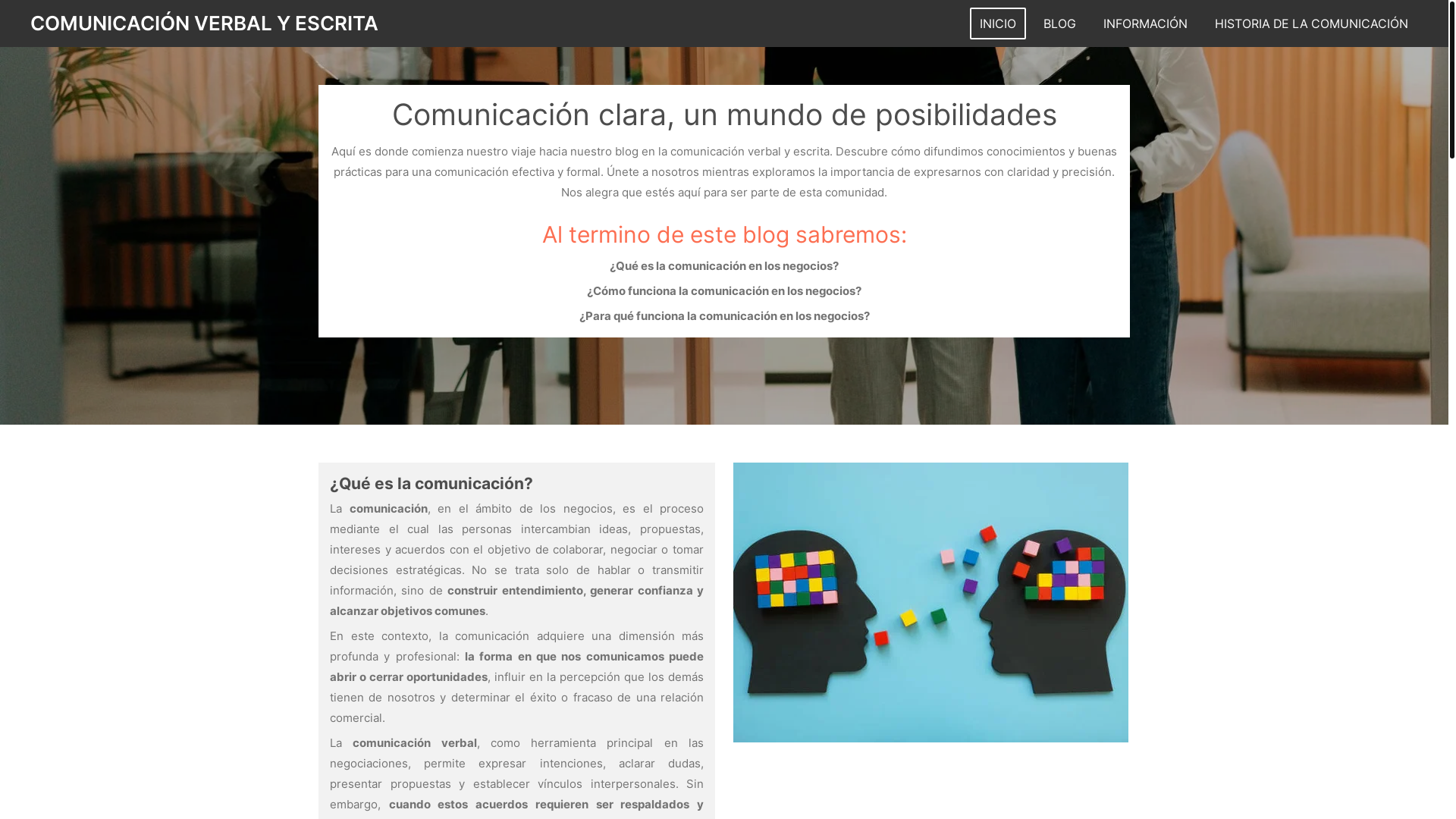 website screenshot of https://comunicacionverbalyescrita.com/